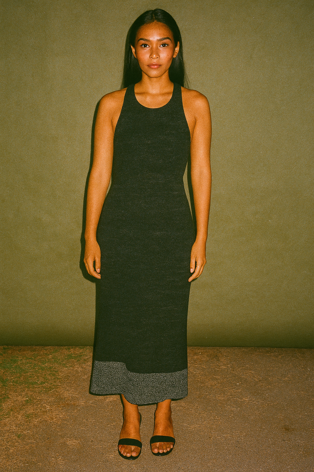 JW Anderson Black Ribbed Stretchable Dress with Front Botton