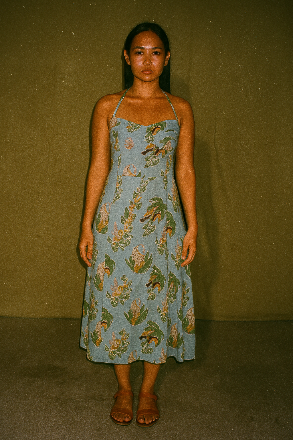 Halter Tie Linen Printed Dress