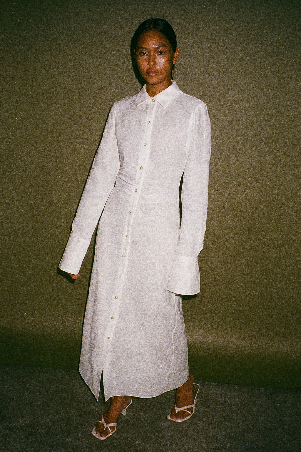 White Plain Long Sleeve Dress