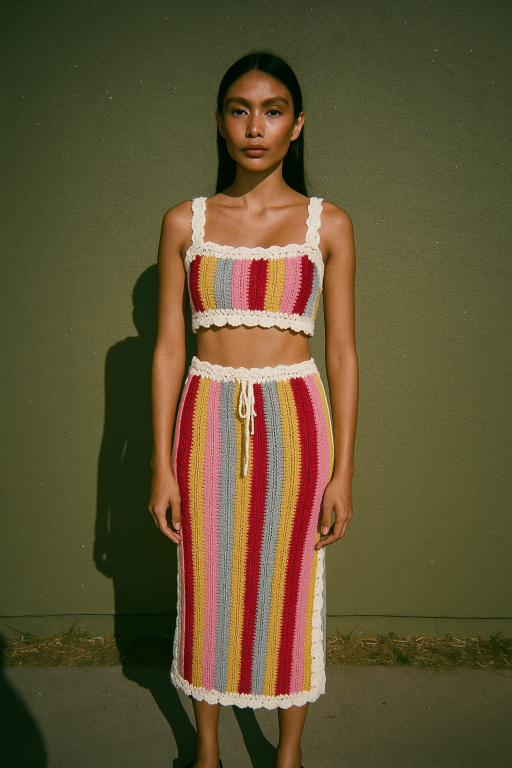 Steele Multicolor Crochet Knitted Top & Long Skirt
