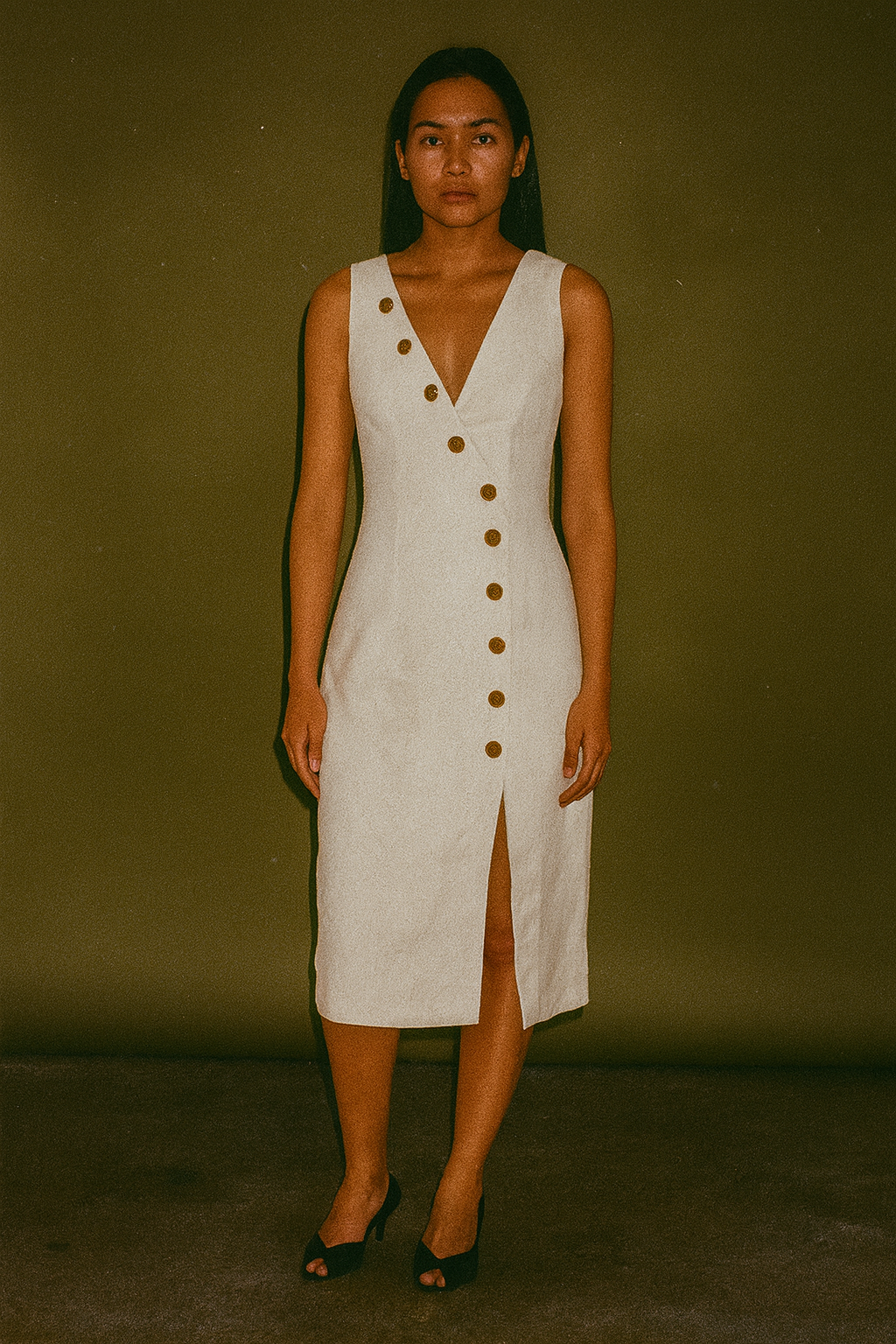 Khaite White Plunge Button Dress Khaite White Plunge Button Dress