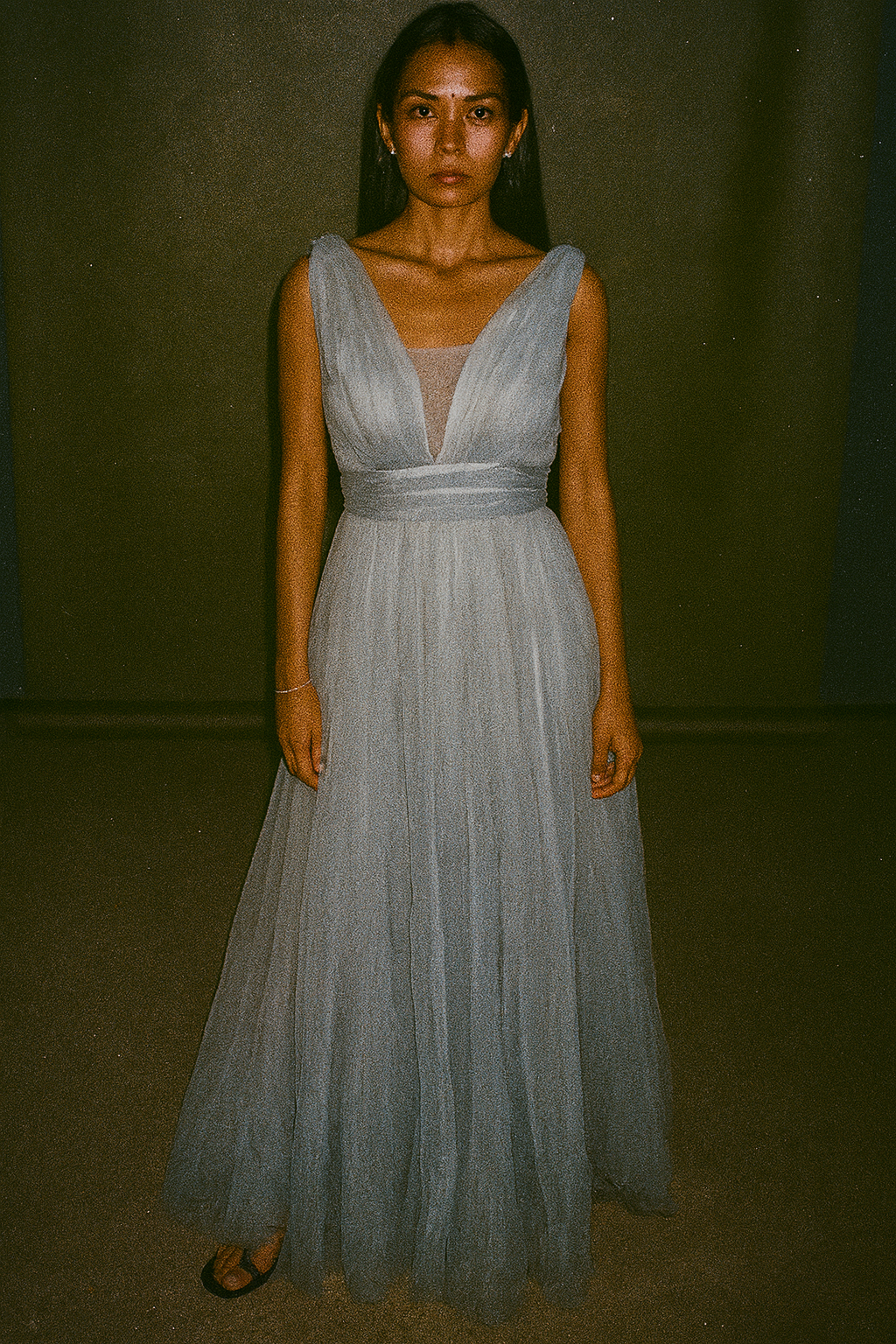 Nirvana Collective Gray Deep V Neck Sleeveless Long Dress