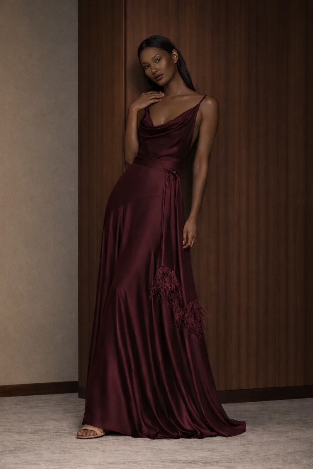 Rotacion Sleeveless Backless Dress with Tie Satin