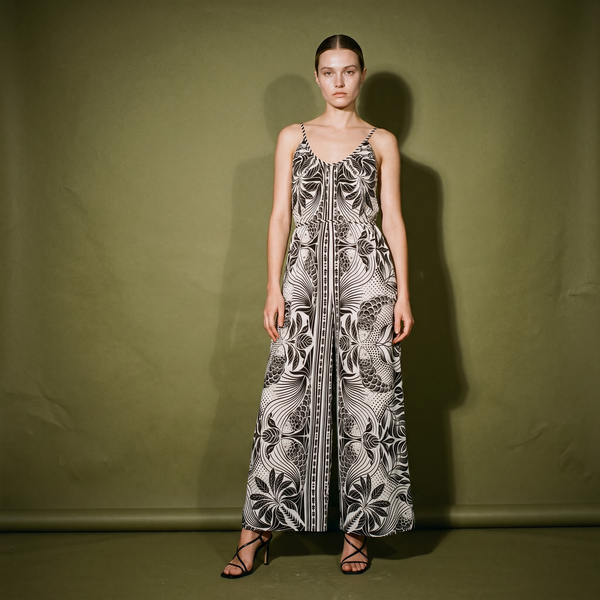 Farm Rio Monochrome Elegance Scarf Off White Jumpsuit
