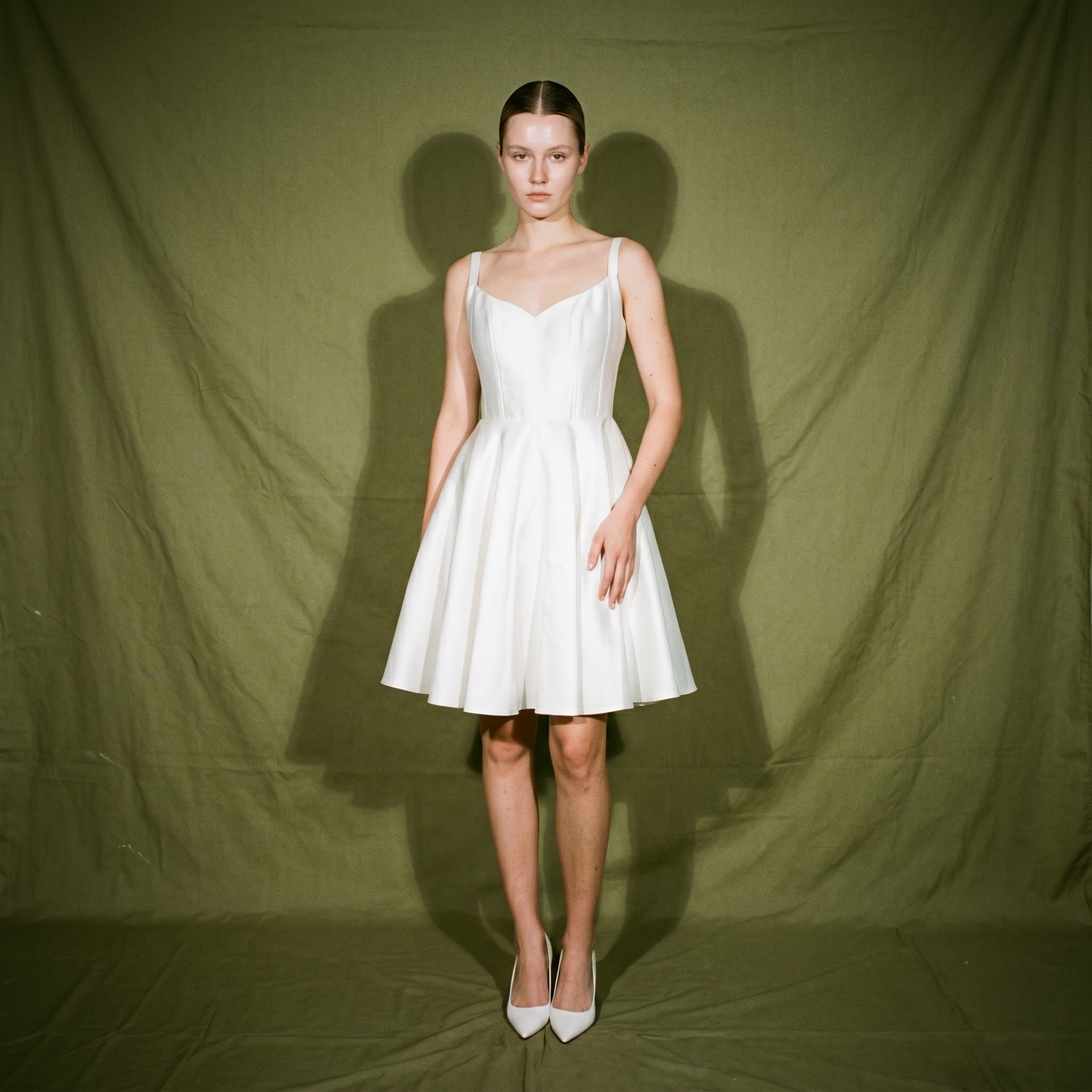 Rotacion Short Dress White Sleeveless A Line Coctail and Flared Skirt