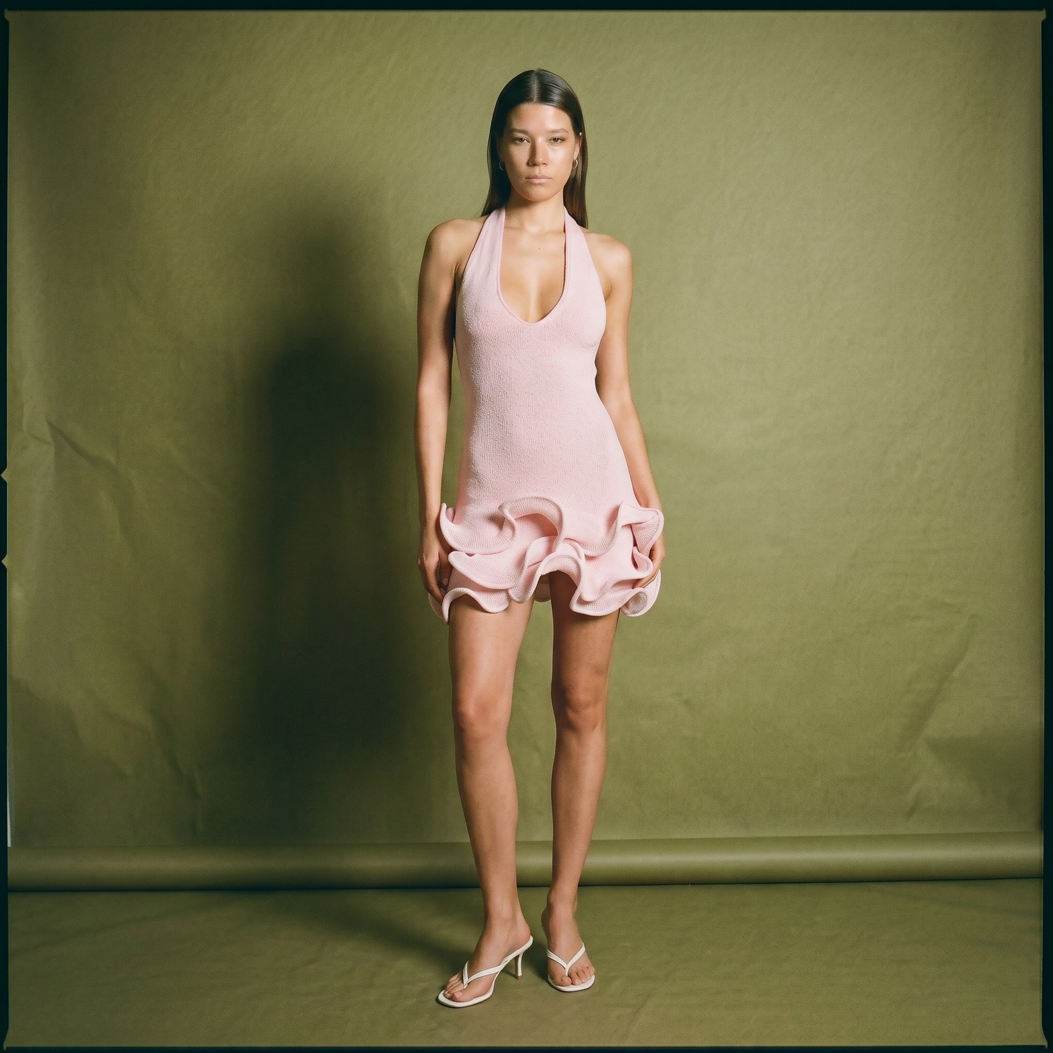 Meshki Willowmena Halter Neckline Mini DressTriple Layer Rufled Hem