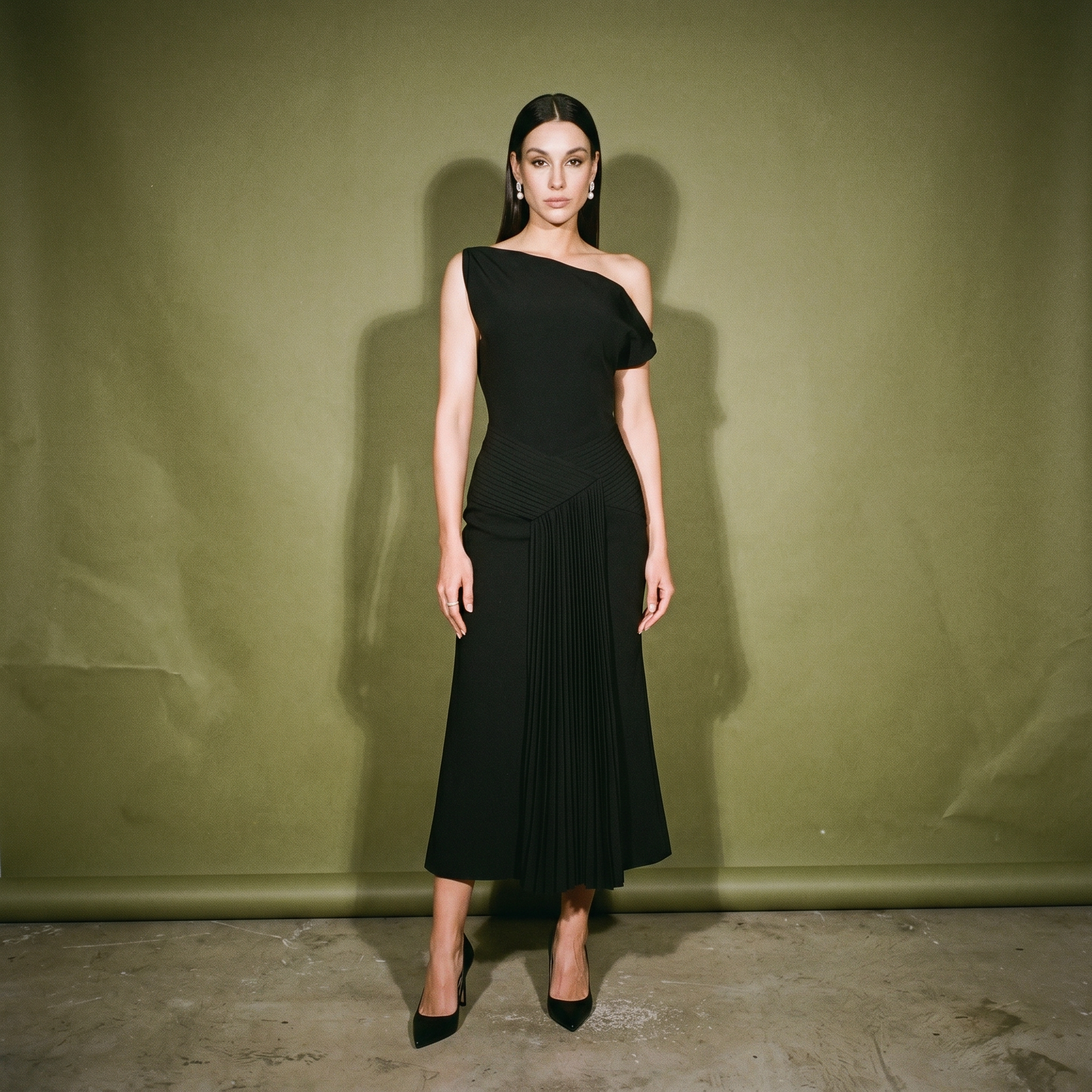 Bella Barnett One Shoulder Black Dress Pleated
