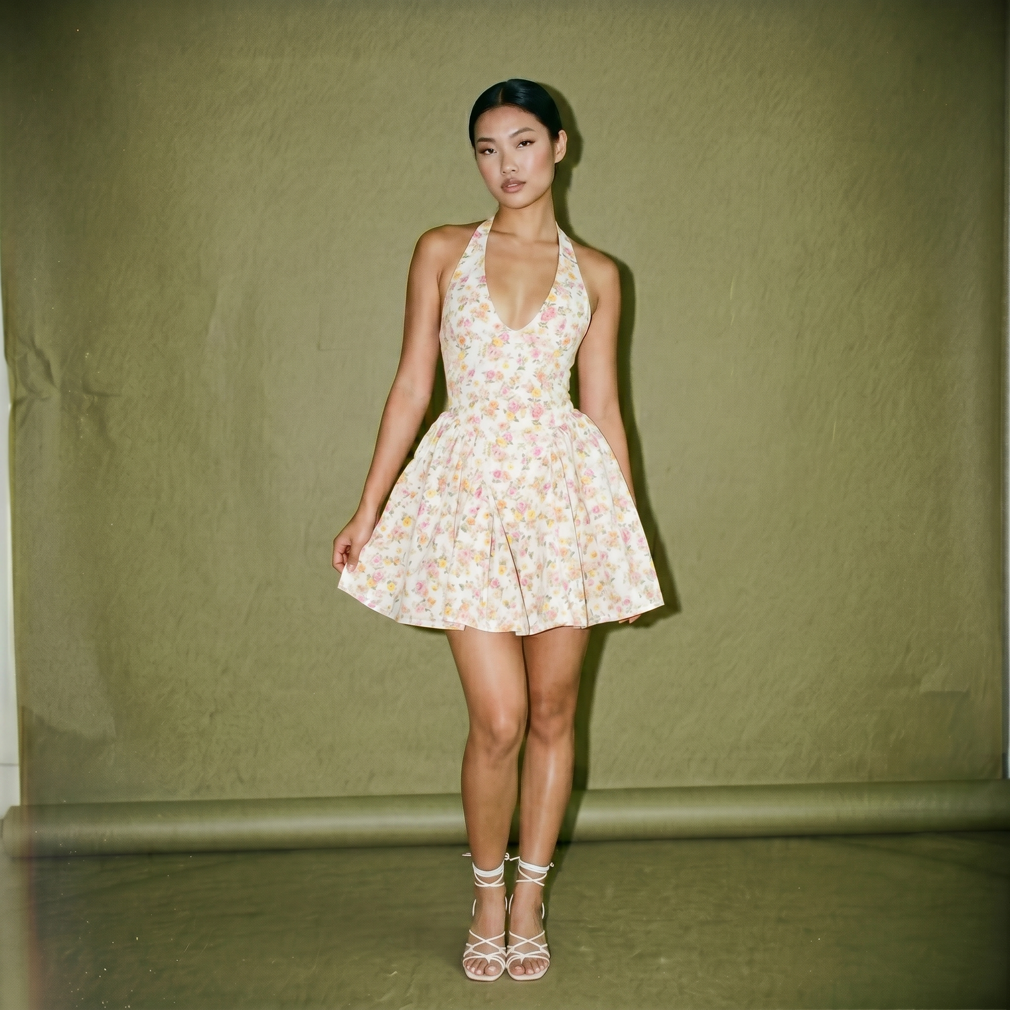 House of CB Valentia Plunge Halter Neck Stretch Cotton Minidress