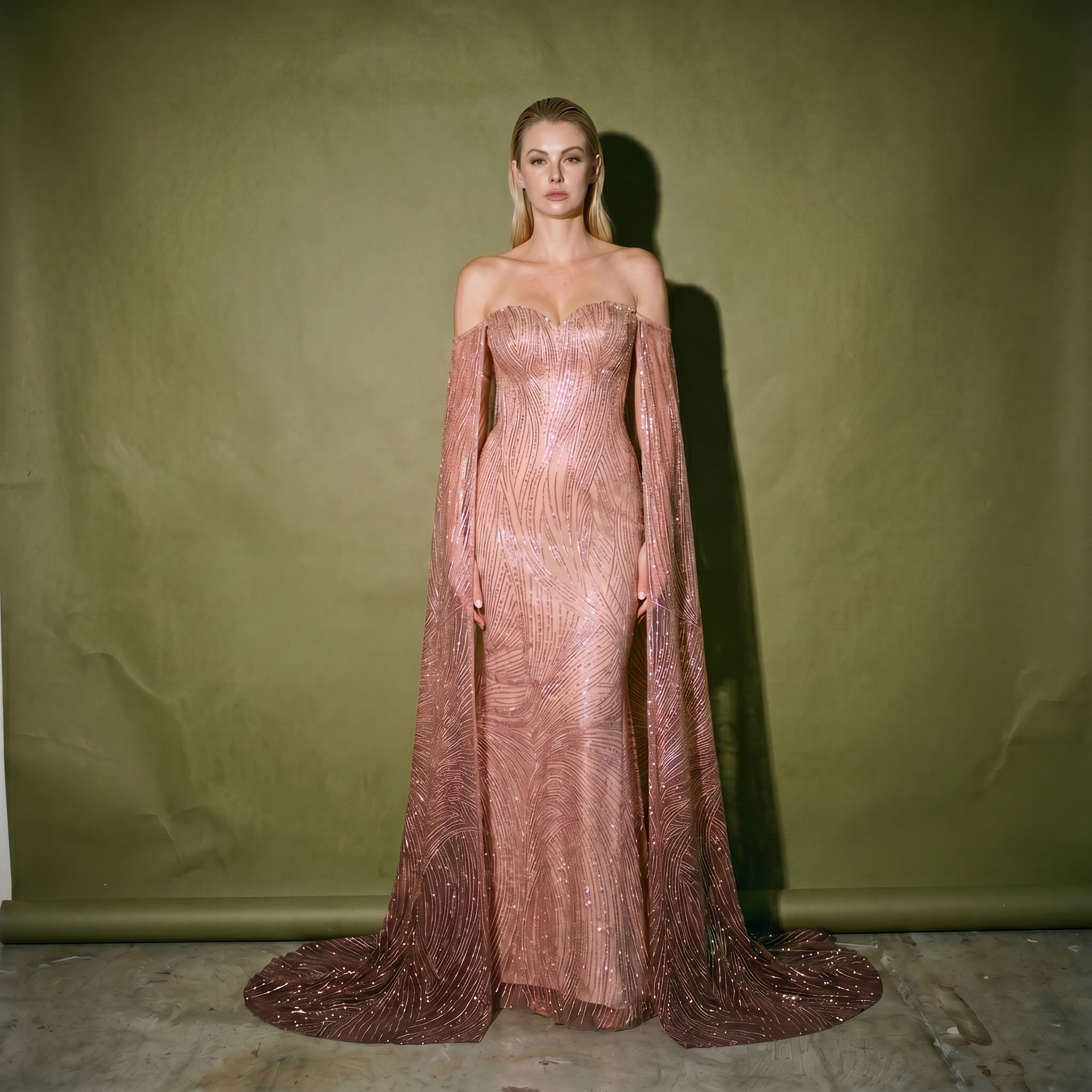 Rotacion rose gold sequined Tube Dress High Slit