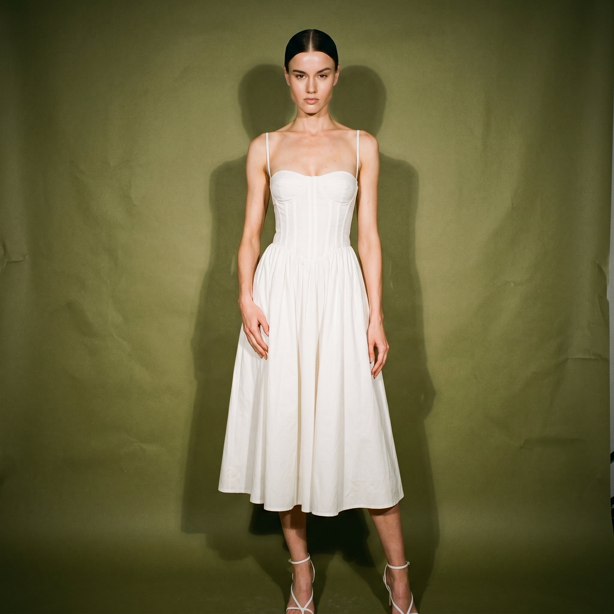 LPA Off White Sarita Mini Dress with Self Tie Shoulder and boned Bodice