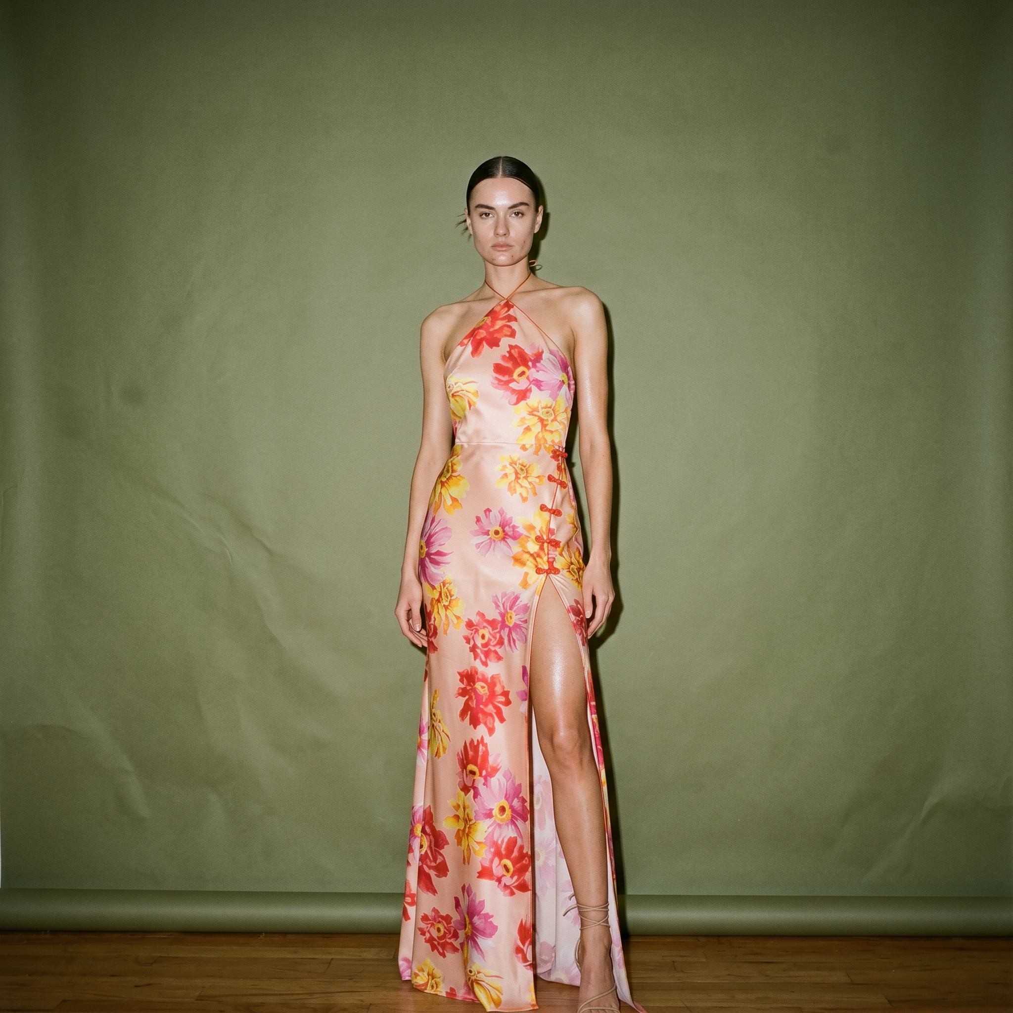 Saulee Tess Maxi Dress in Nude Multicolor Floral