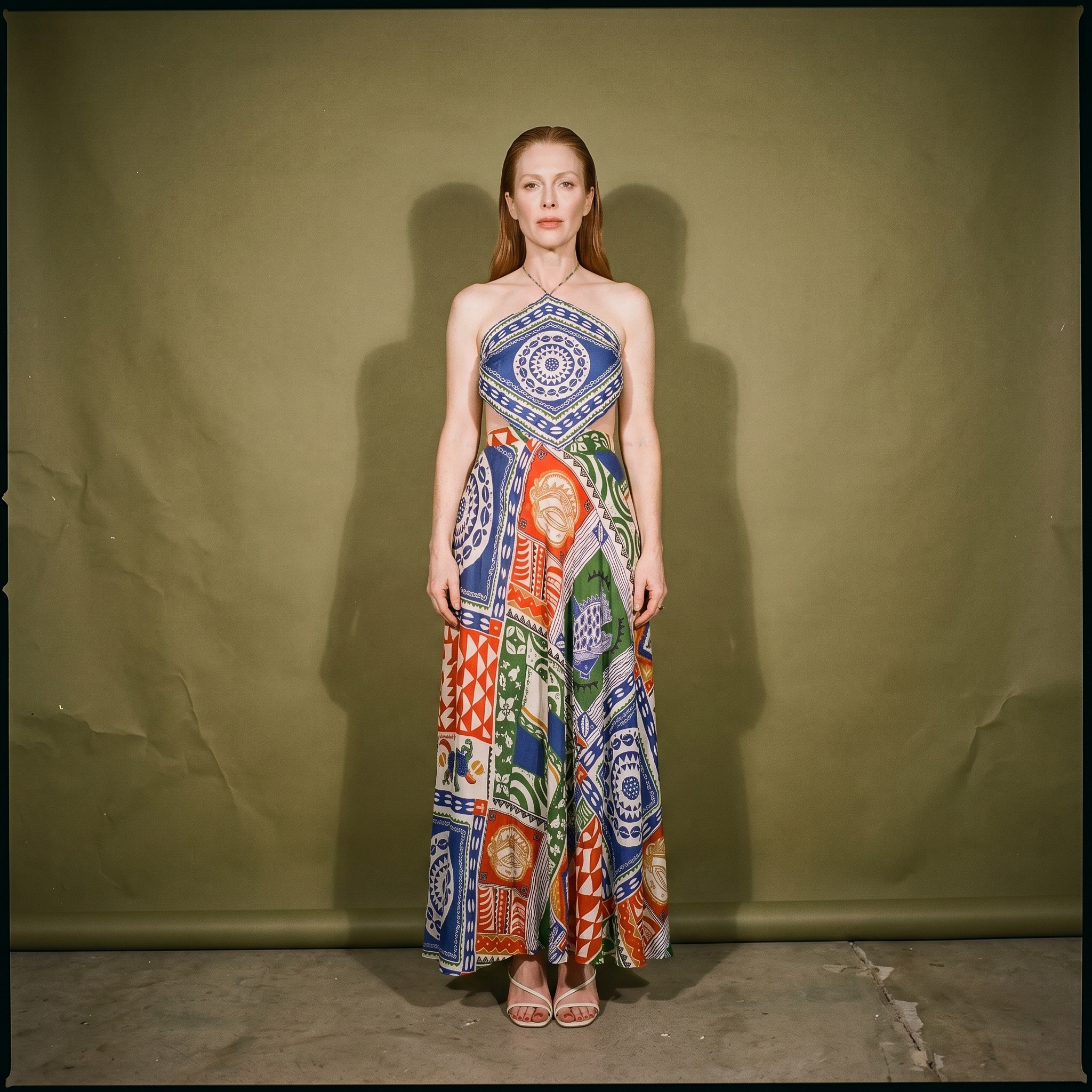 Farm Rio Pitta Colors Maxi Dress Halter Neck Design Cutout