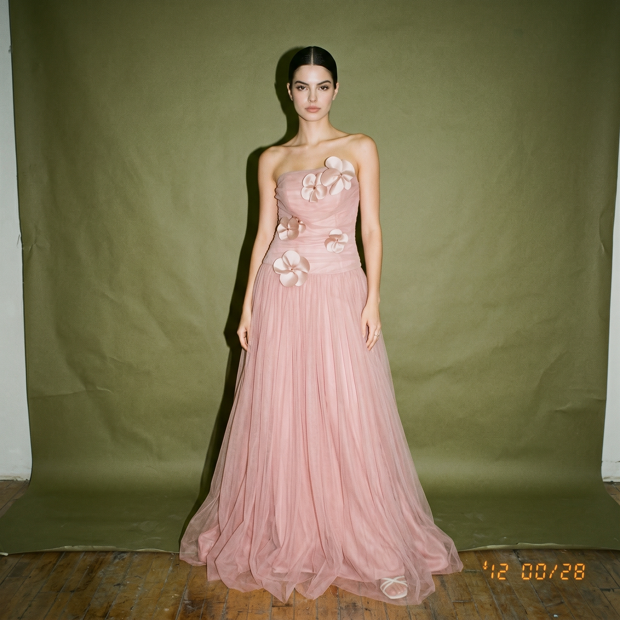Bea Romero Pink Tulle Gown 3d Floral Appliques Sculpted Bodice