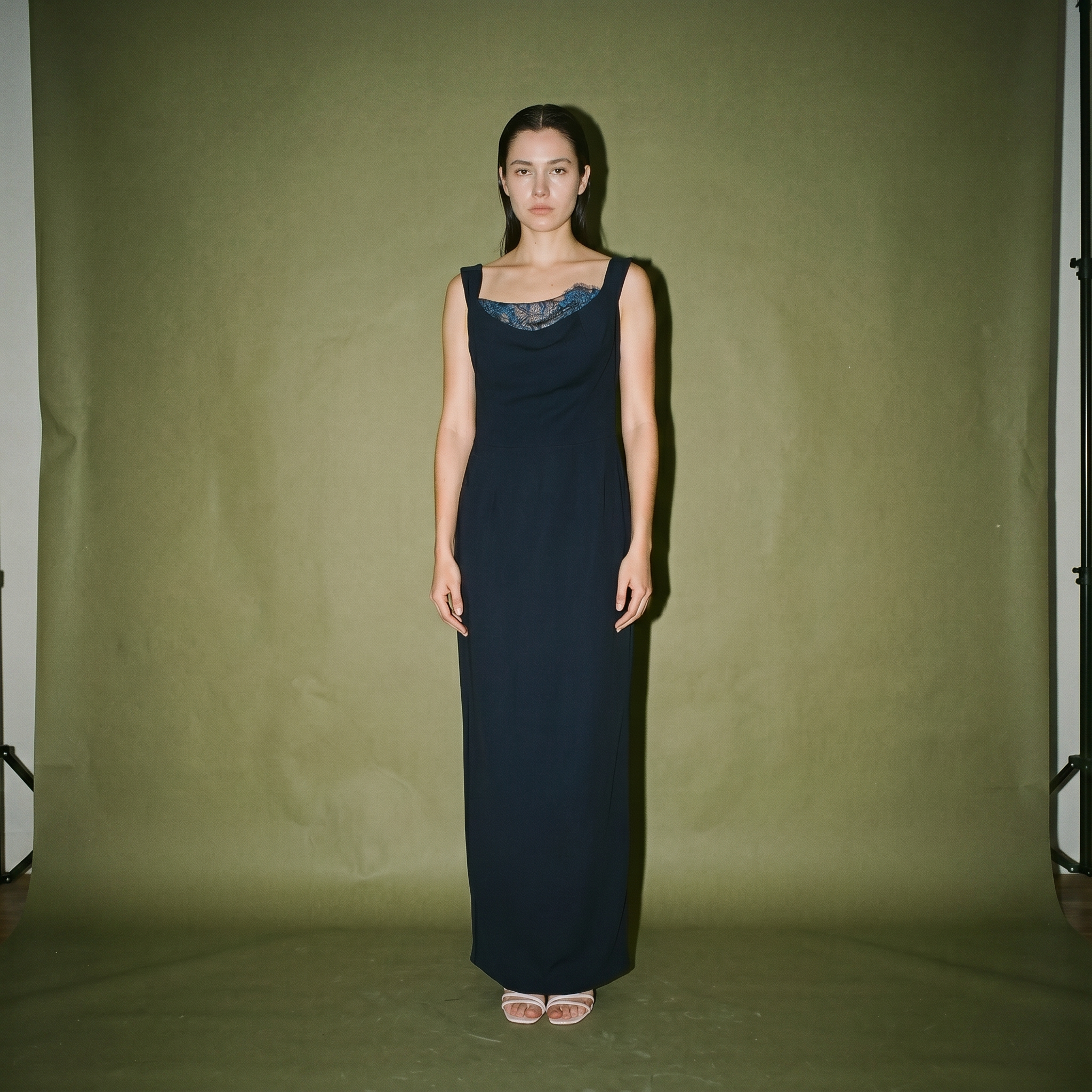 Micah Lacap Navy Blue with lace along the neckline