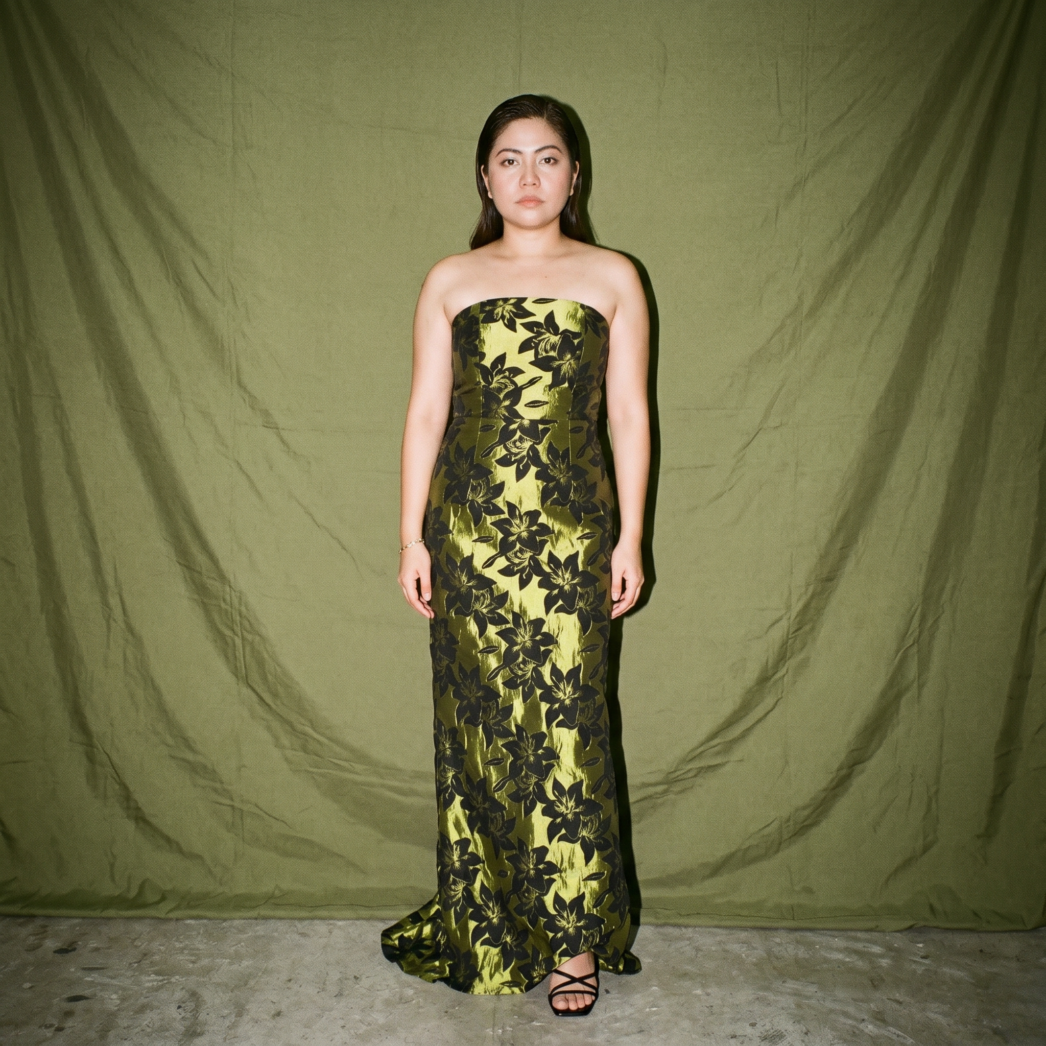 Green and Black Floral Tube Dress