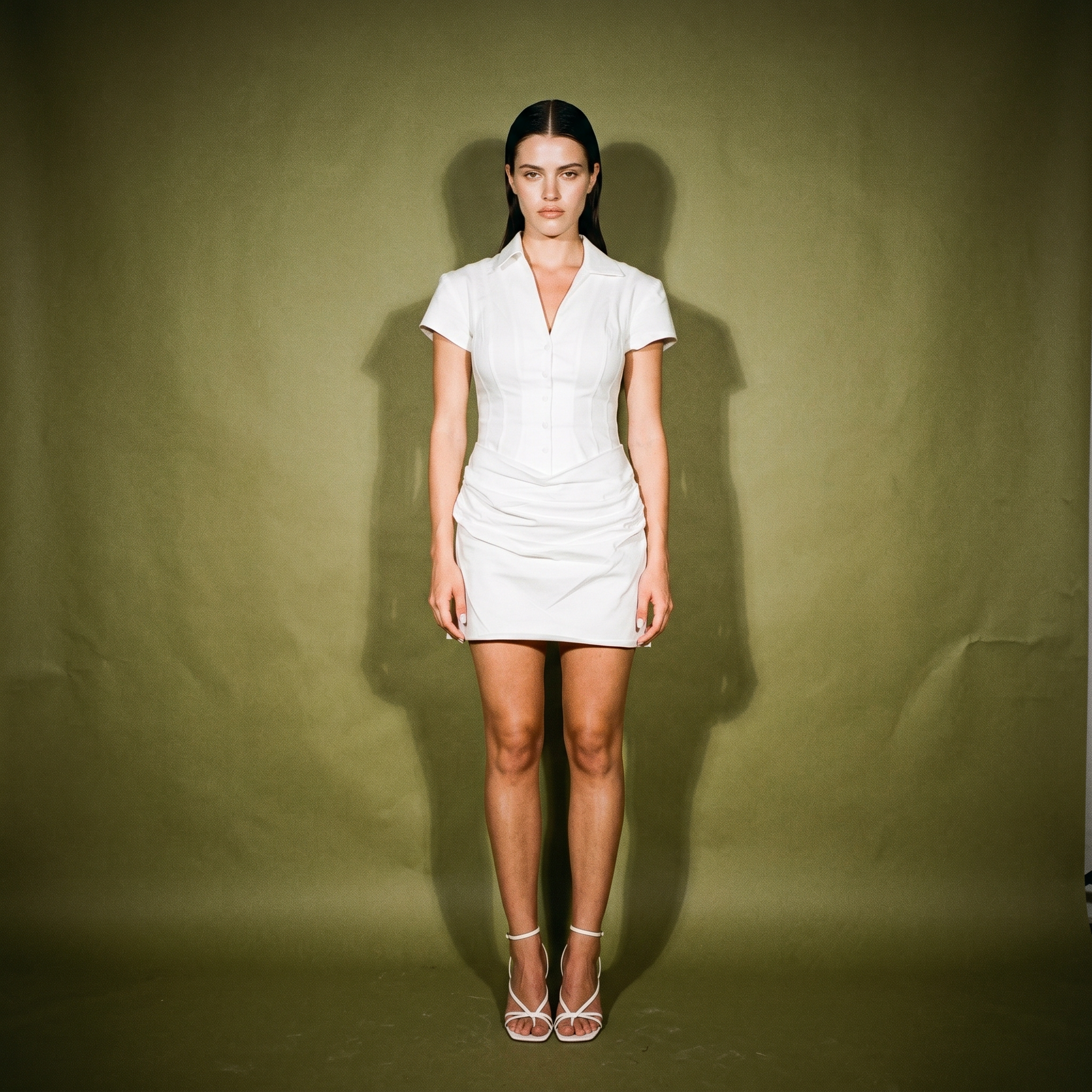 Meshki Tarryn Collared Cotton Mini Dress Ruched Bubble Skirt