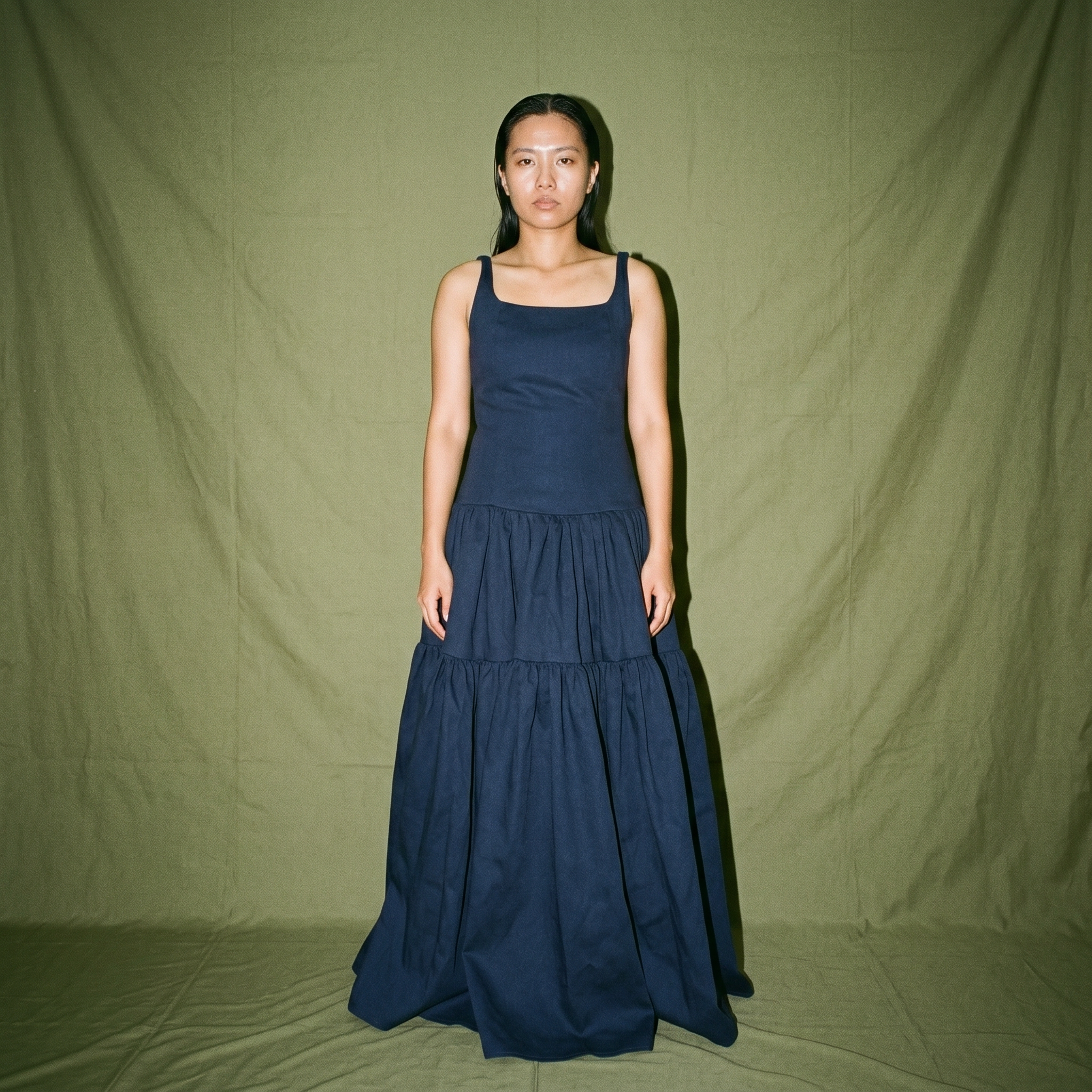 Laure Sleeveless Maxi Dress Square Neckline Voluminous Skirt