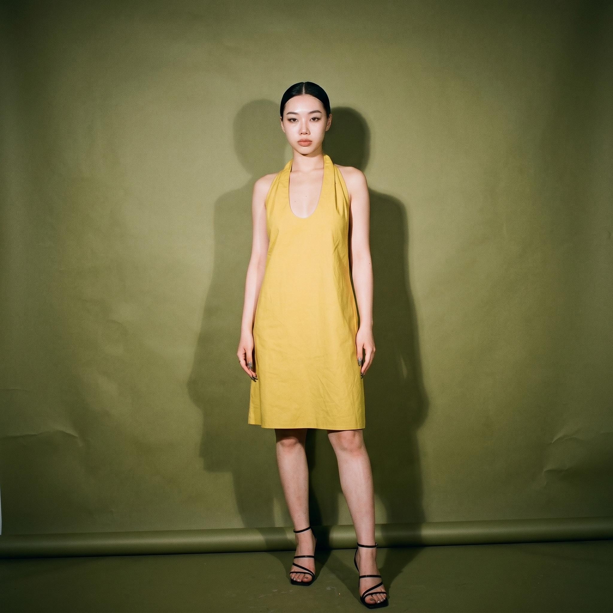 Cocosin Yellow Halter Mini Dress Twisted Neckline