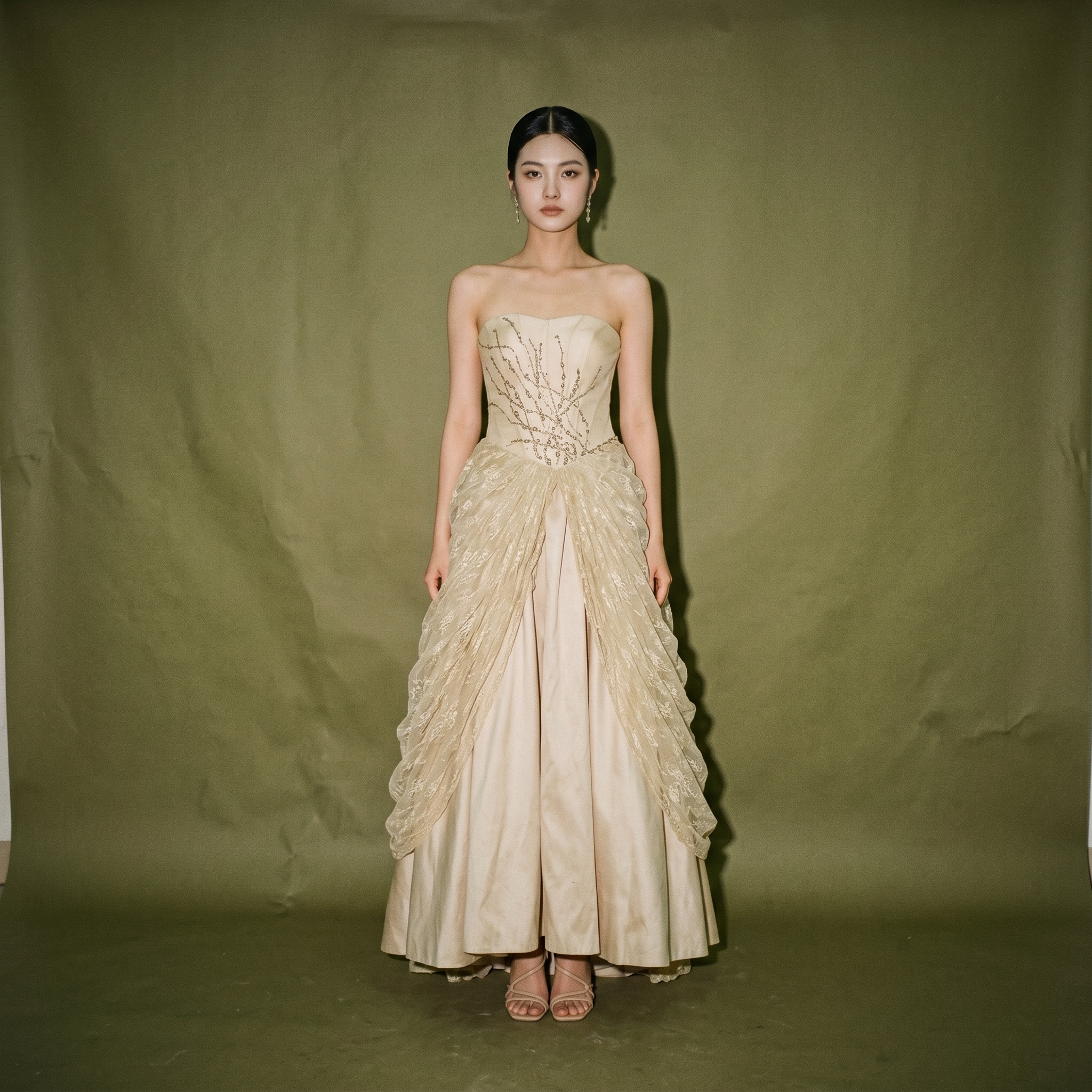 Cream Tube Dress Floral Lace Embroidery Sheer