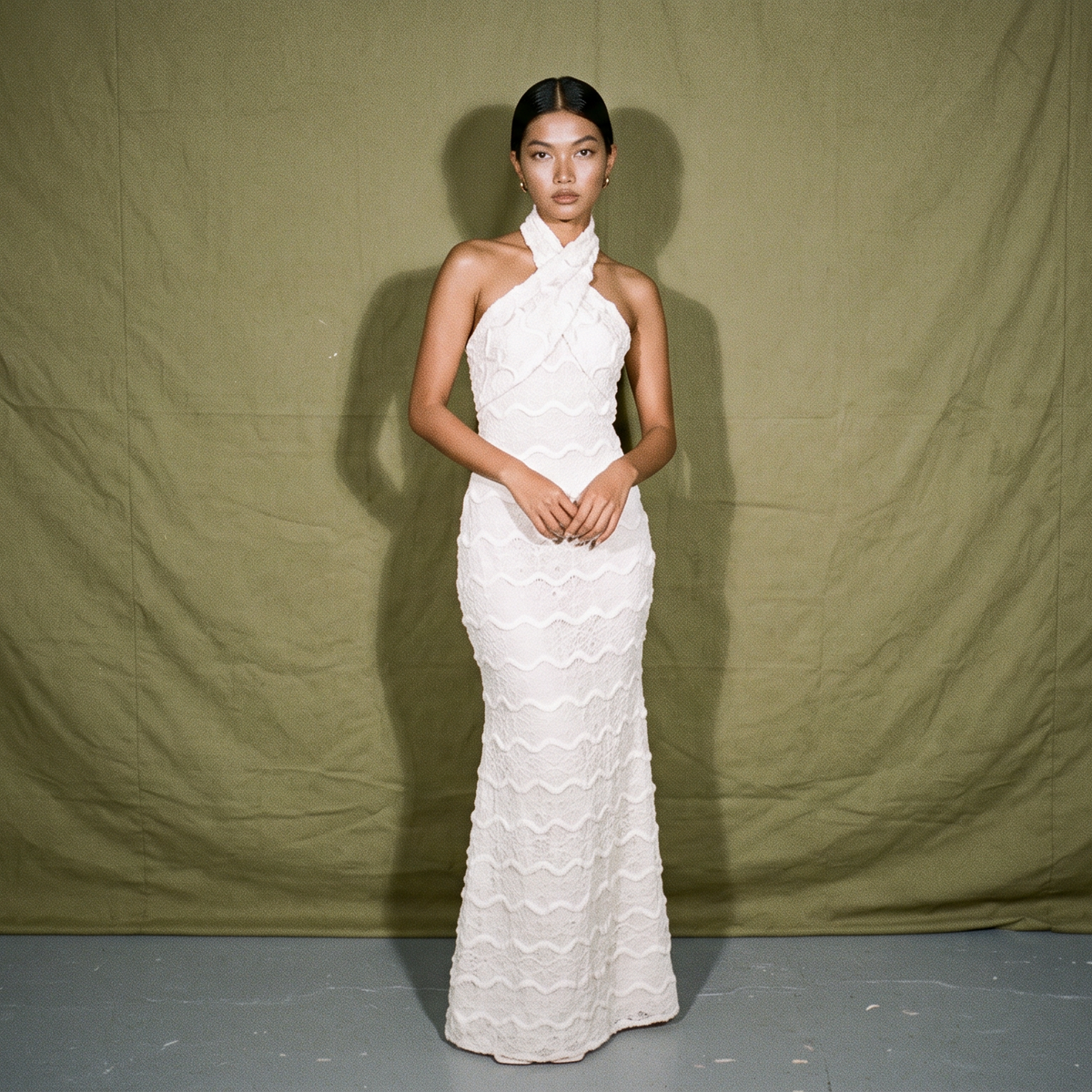 Laure Solana Dress Halter Intricate Lace
