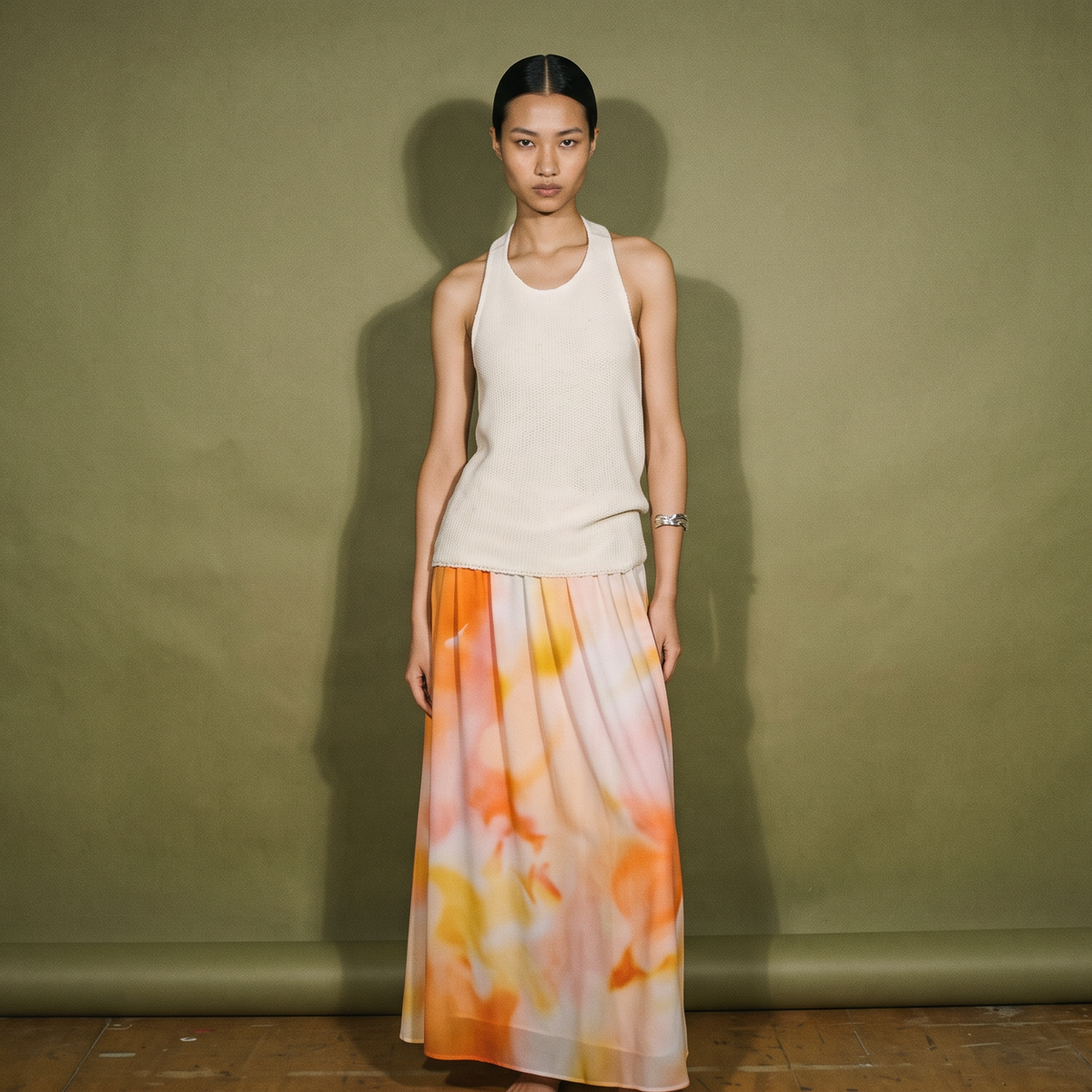 Desigual 2-IN-1 Long Dress Strapless Neckline with Soft Multicolored Watercolor Gradient Effect