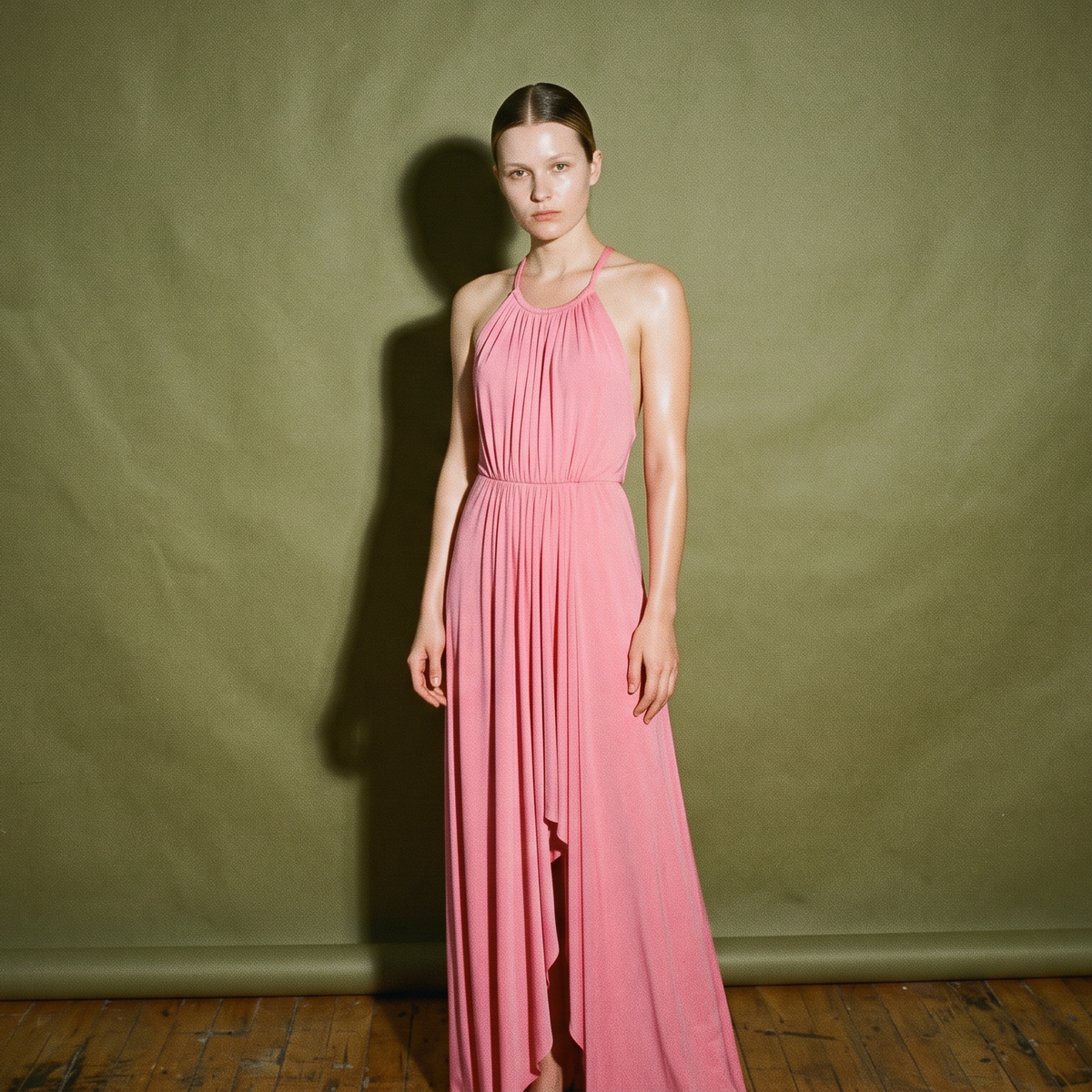 Halter Dress with Tie Around Neck Circular Metallic Ring at the back