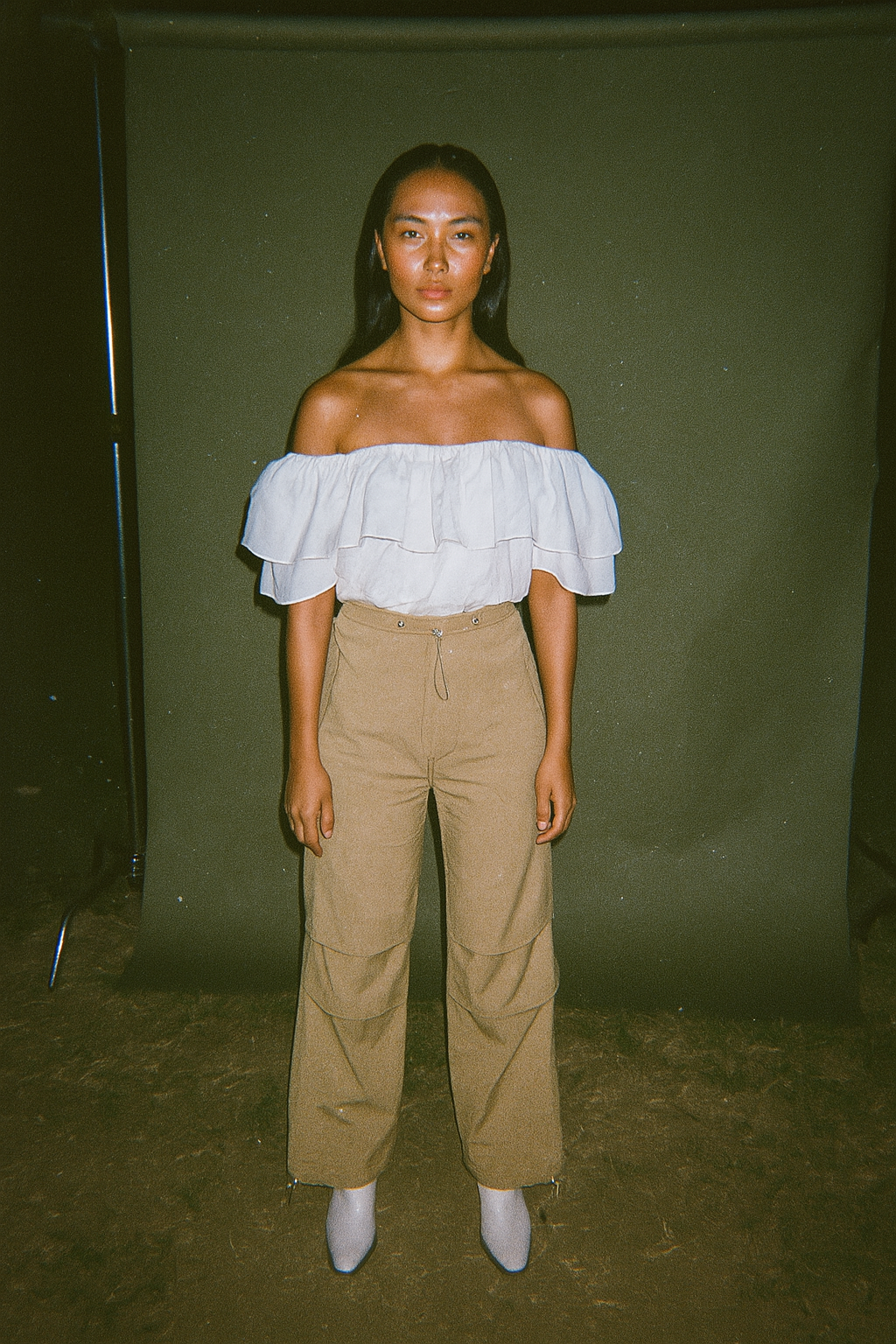 Brown Parachute Baggy Pants with Ruched Detail