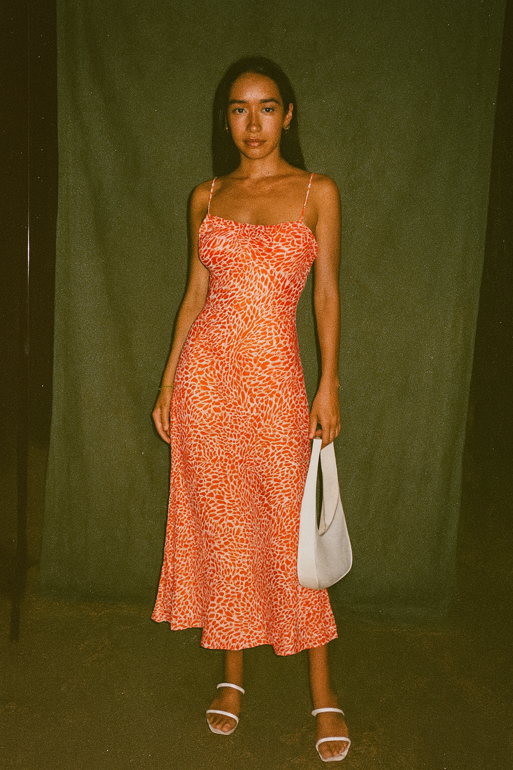Reformation White Sleeveless Dress with Orange Hearts Design