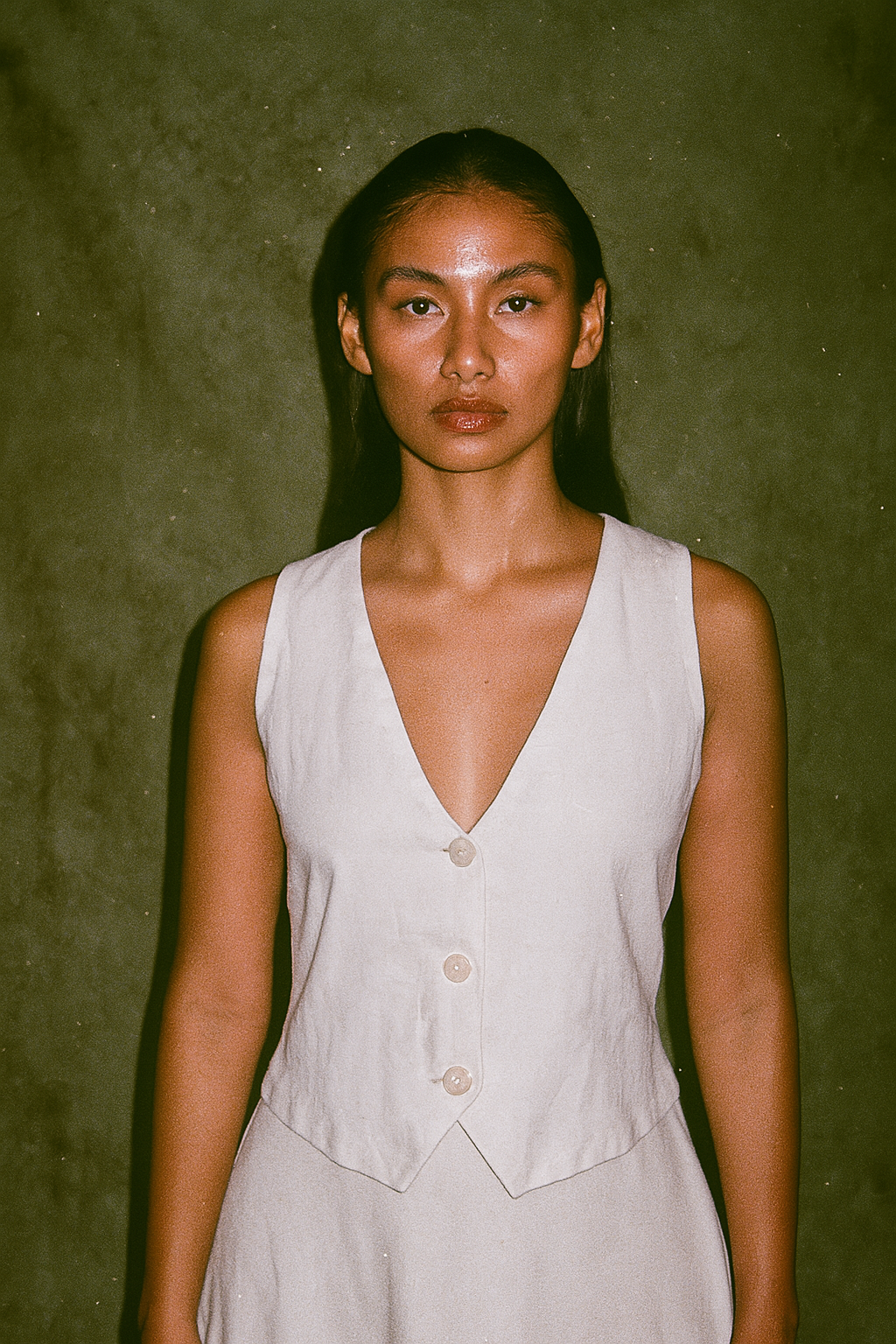 White Linen Vest with Back Tie