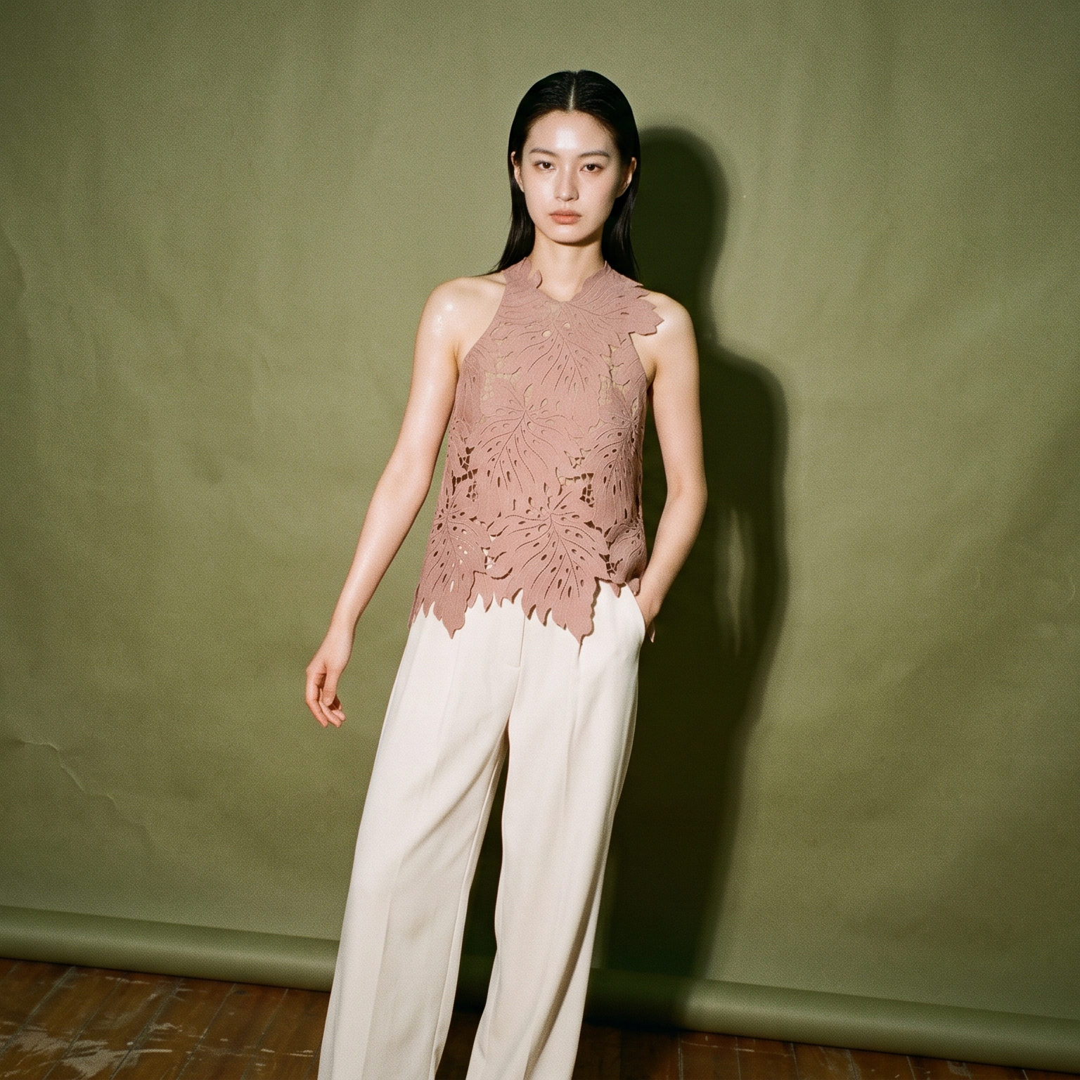 Mich Peach Palm Leaf Cut Out Lace