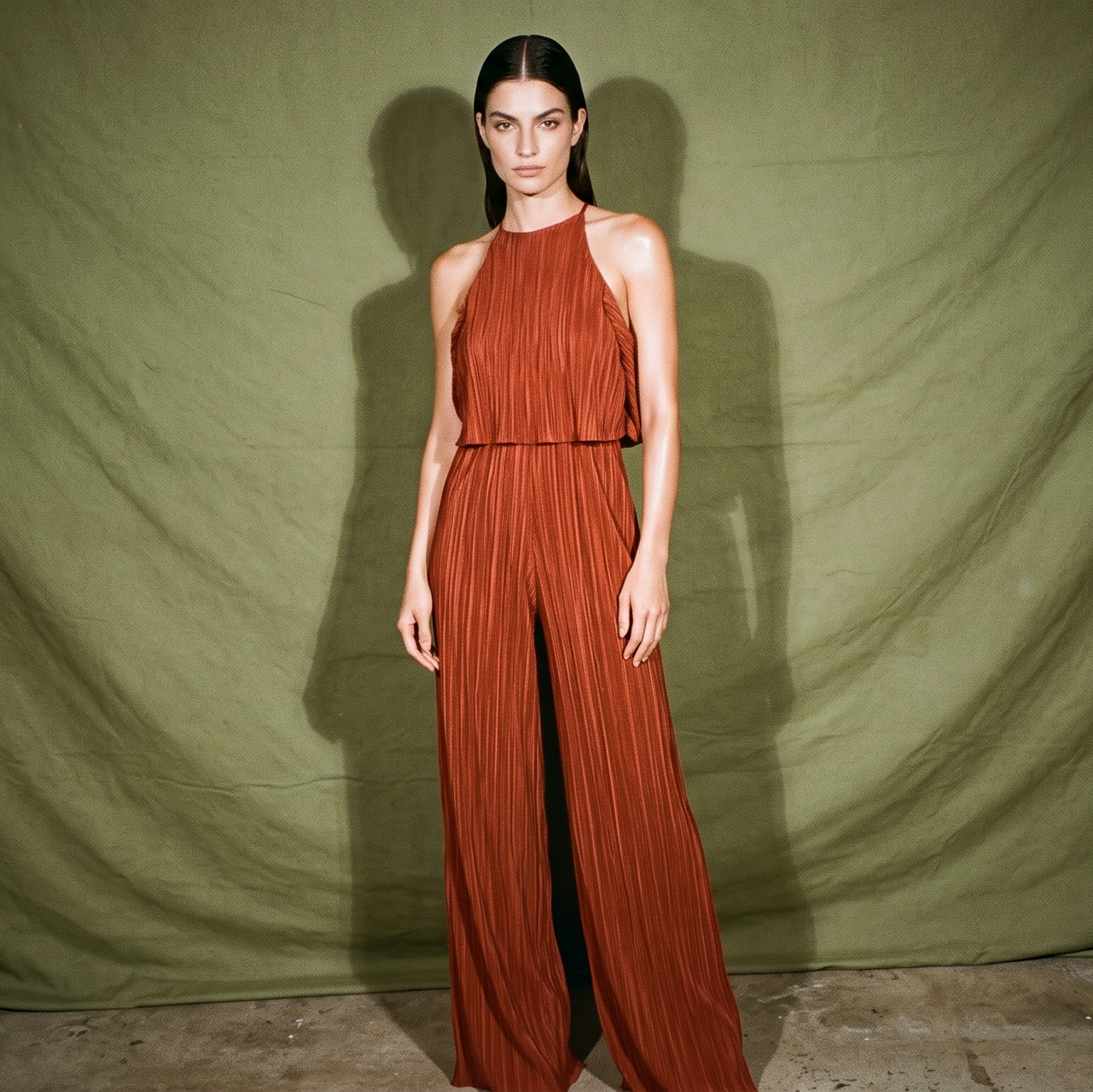 Mango Jumpsuit Maroon Sleeveless Pleats