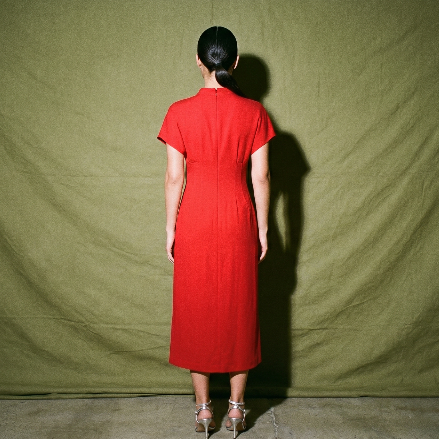 Diane Red Short Sleeve Front Ruching Flowy Cinched Waist Detail