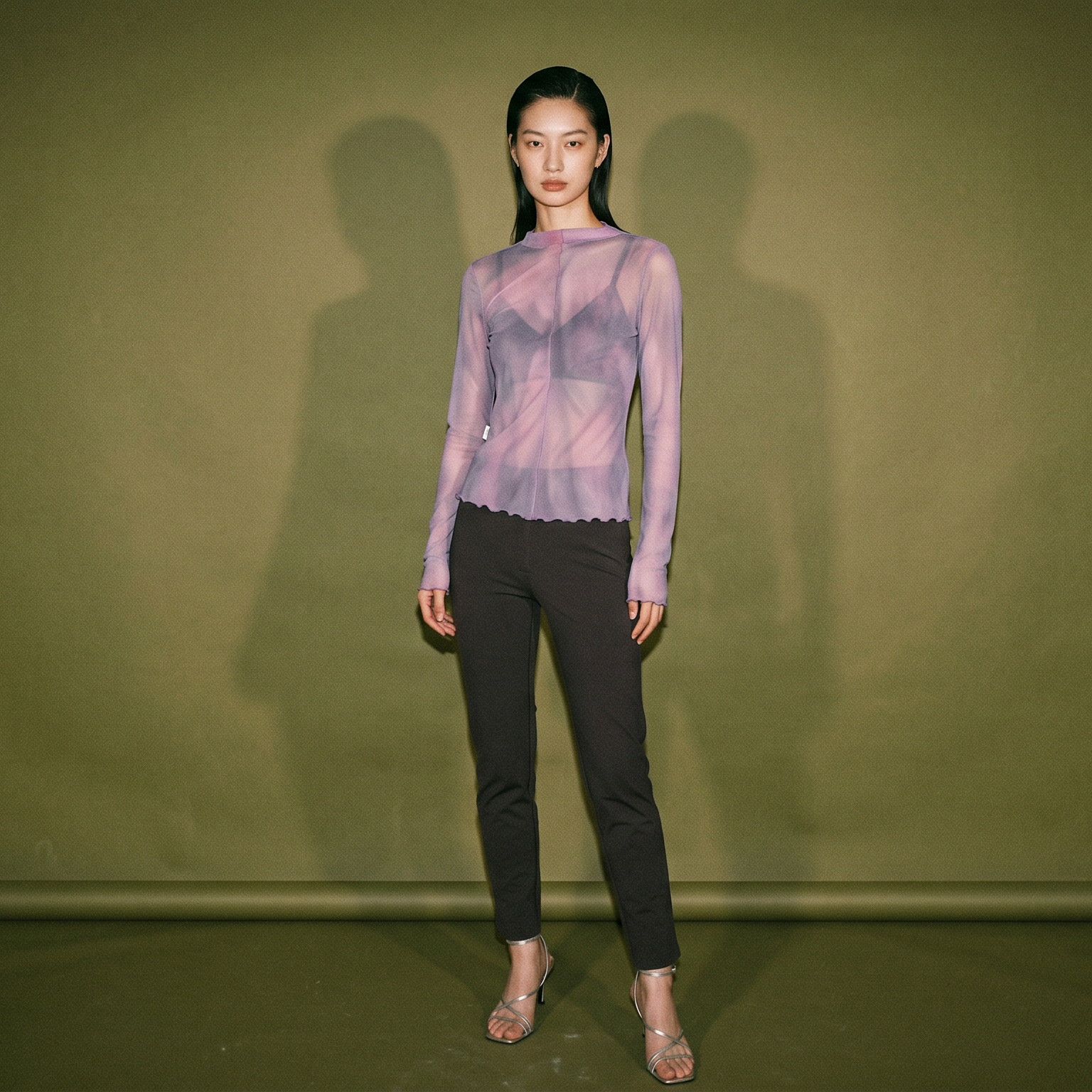 Other Stories Lavander Long Sleeve Mesh Top