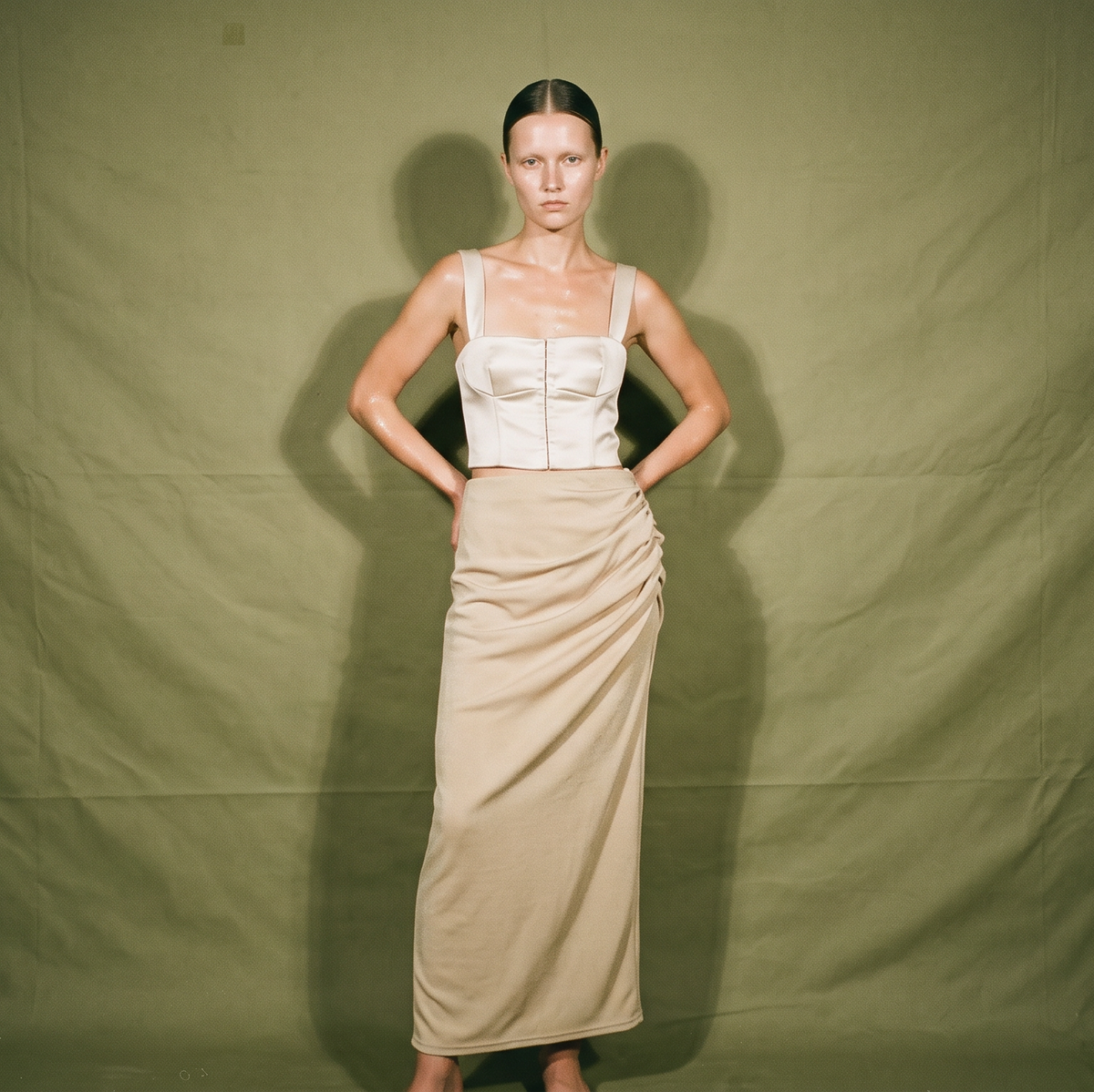 Emanuel Rinoza Co-ord Halter White Top and Long Skirt with Slit