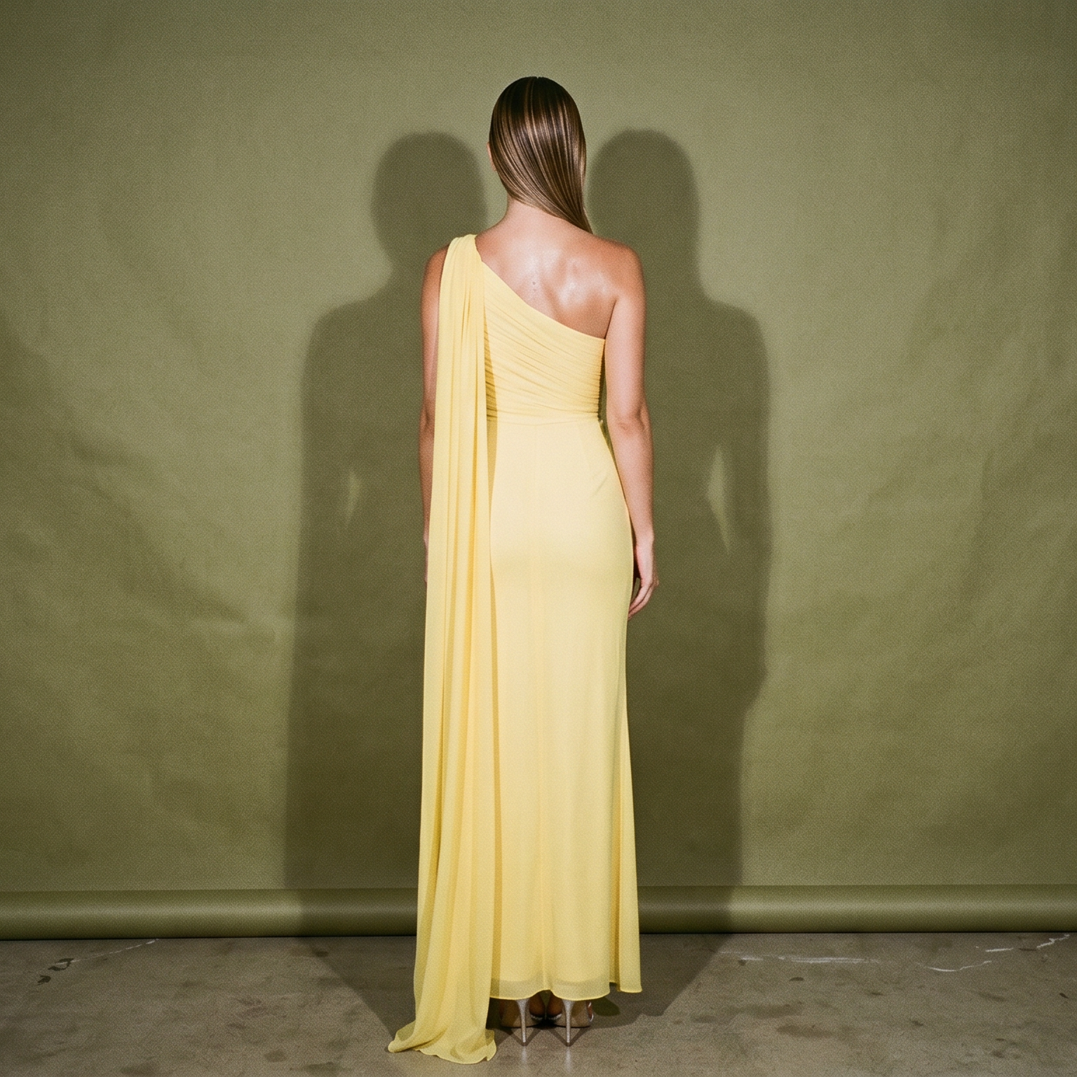 Dots By J Draped One Shoulder Fitted Yellow Dress