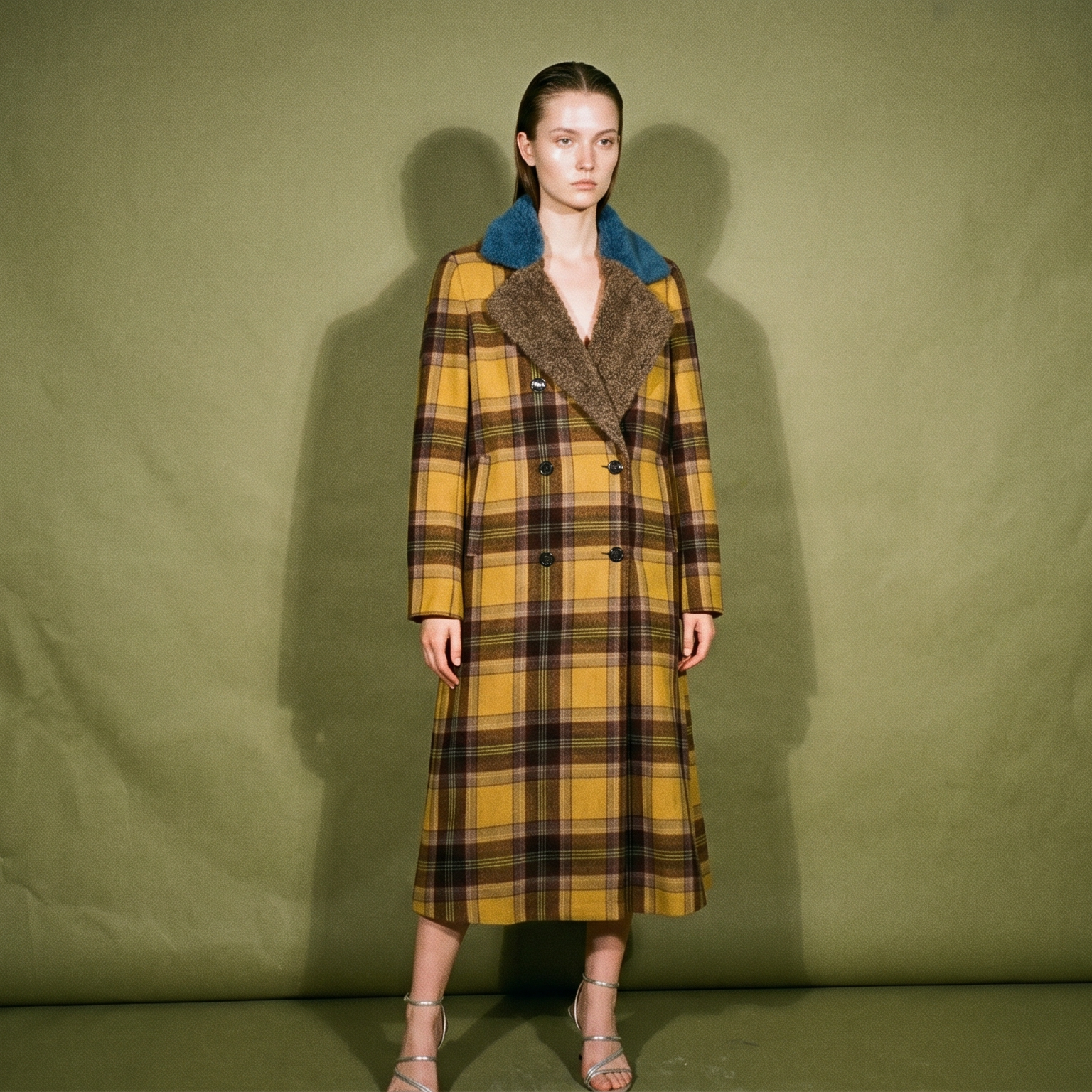 Mukzin Nast Gal Checked Brushed Maxi Coat