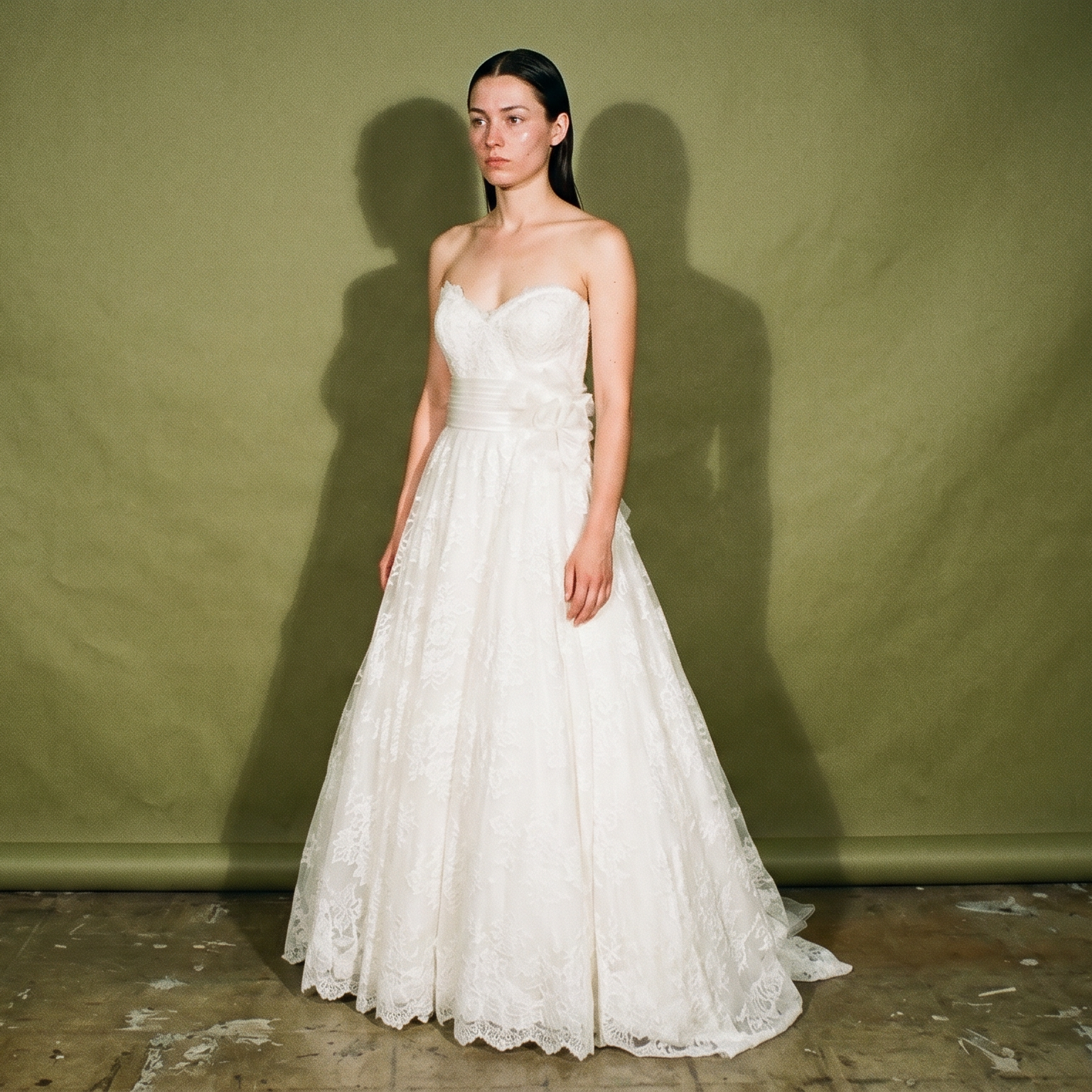 Aire Barcelona Off Shoulder Wedding Gown Sheer Tulle Draped Floral Lace Embroidered