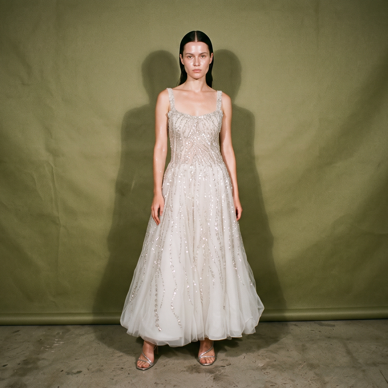 Studio Ceremonie Halter Beaded Bridal Gown Flowing Skirt
