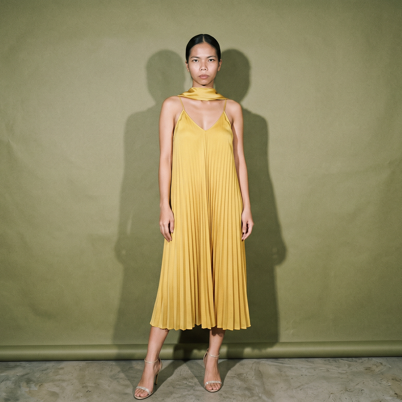 Apogee Yellow Pleated Dress with Tie