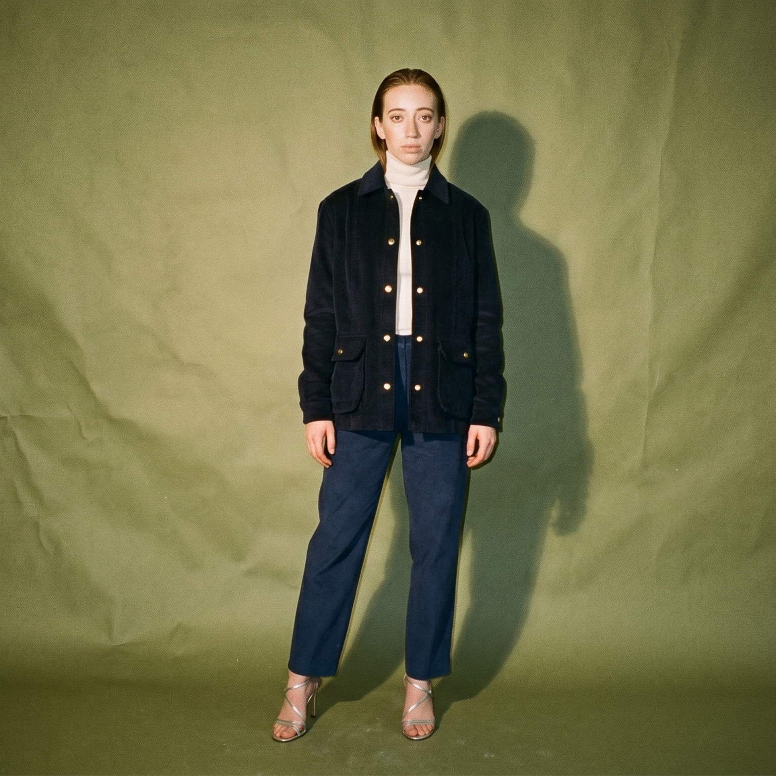 Hotel Bleu Navy Boucle Shirt Jacket Gold Tone Crest Buttons