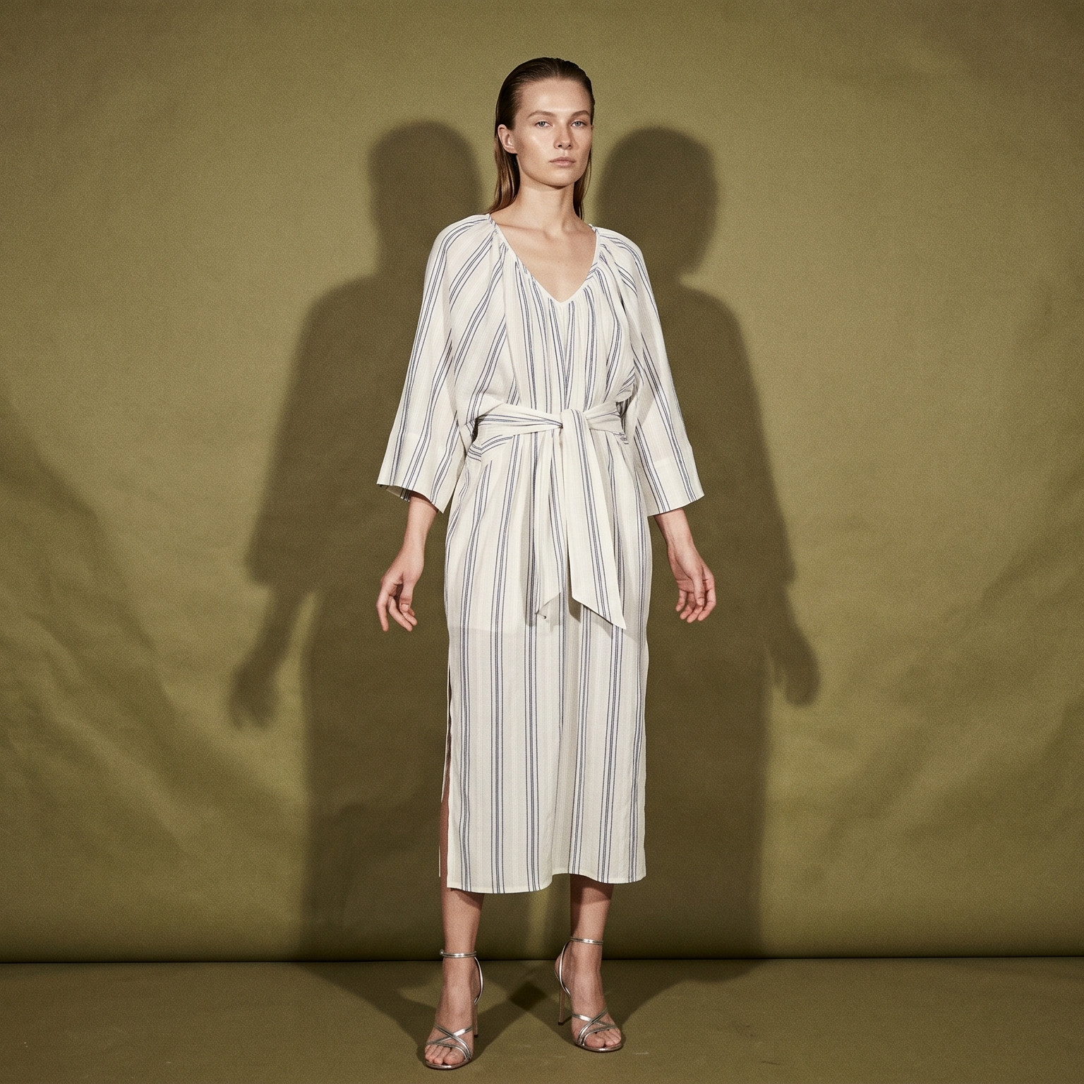 Mara Hoffman Striped Belted Mini Dress Vertical Blue and White