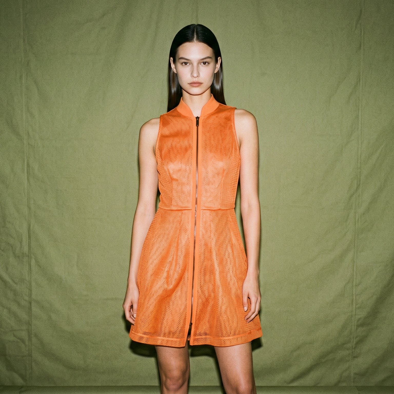 Dkny Jeans Orange Sleeveless Dress Zipper Down