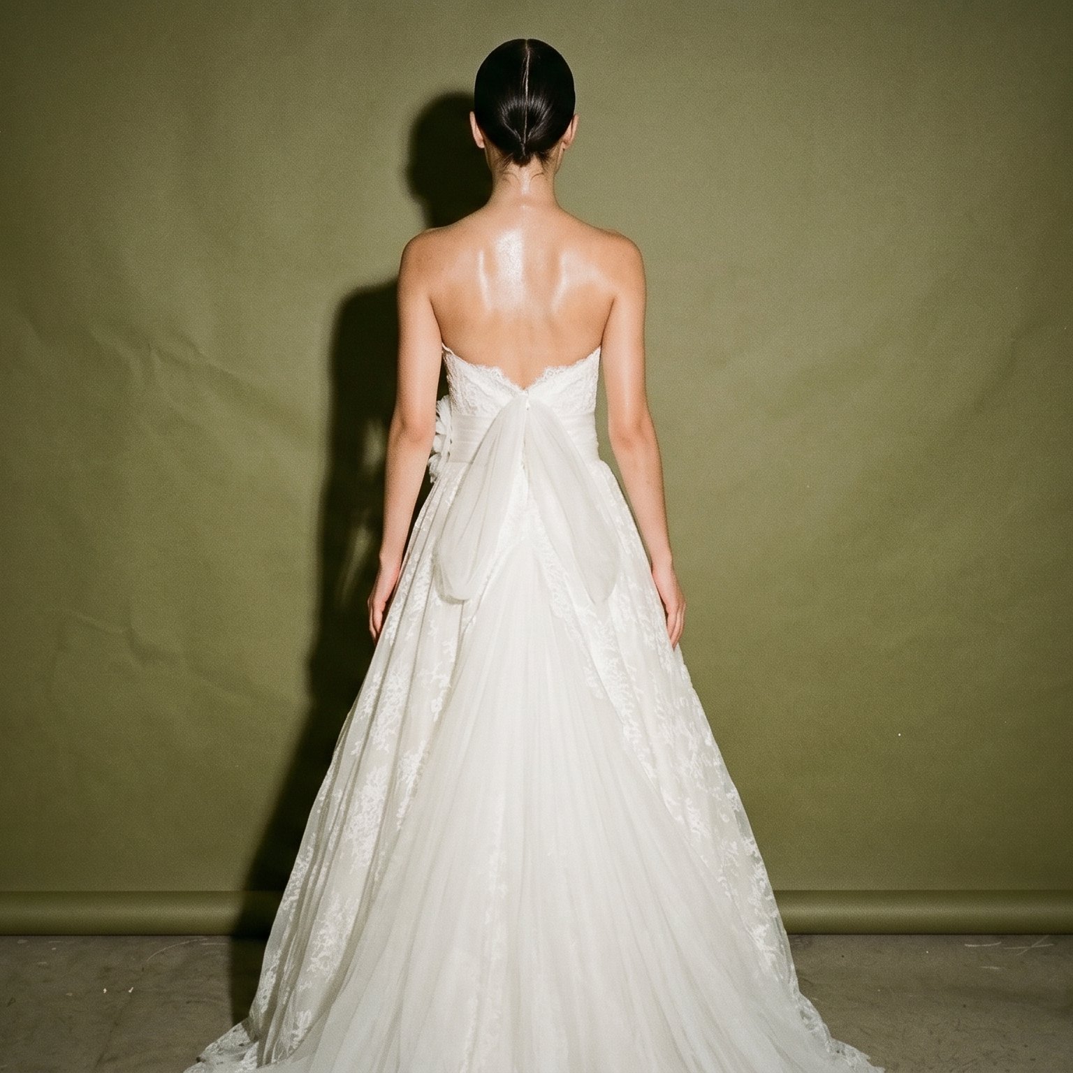 Aire Barcelona Off Shoulder Wedding Gown Sheer Tulle Draped Floral Lace Embroidered