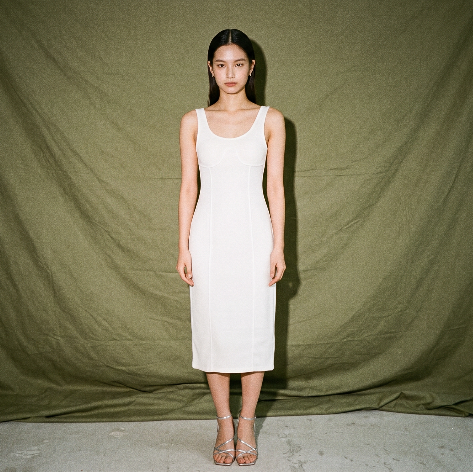 Pomelo White Knit Sleeveless Dress