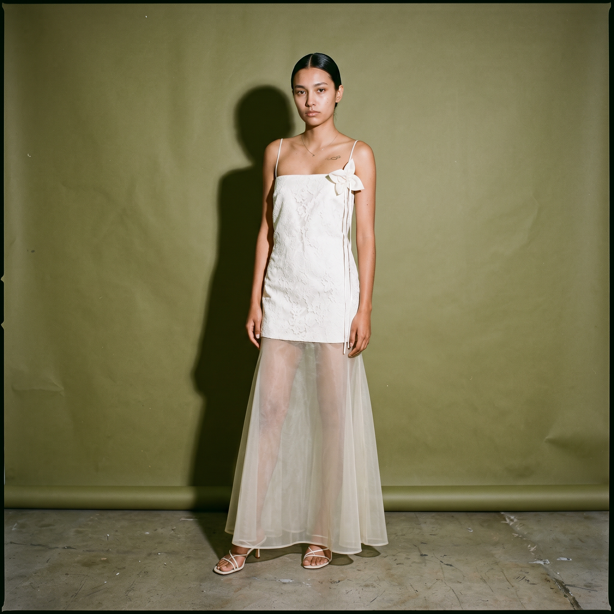 Amelie Sleeveless Off White Eyelet Lace Floral Organza