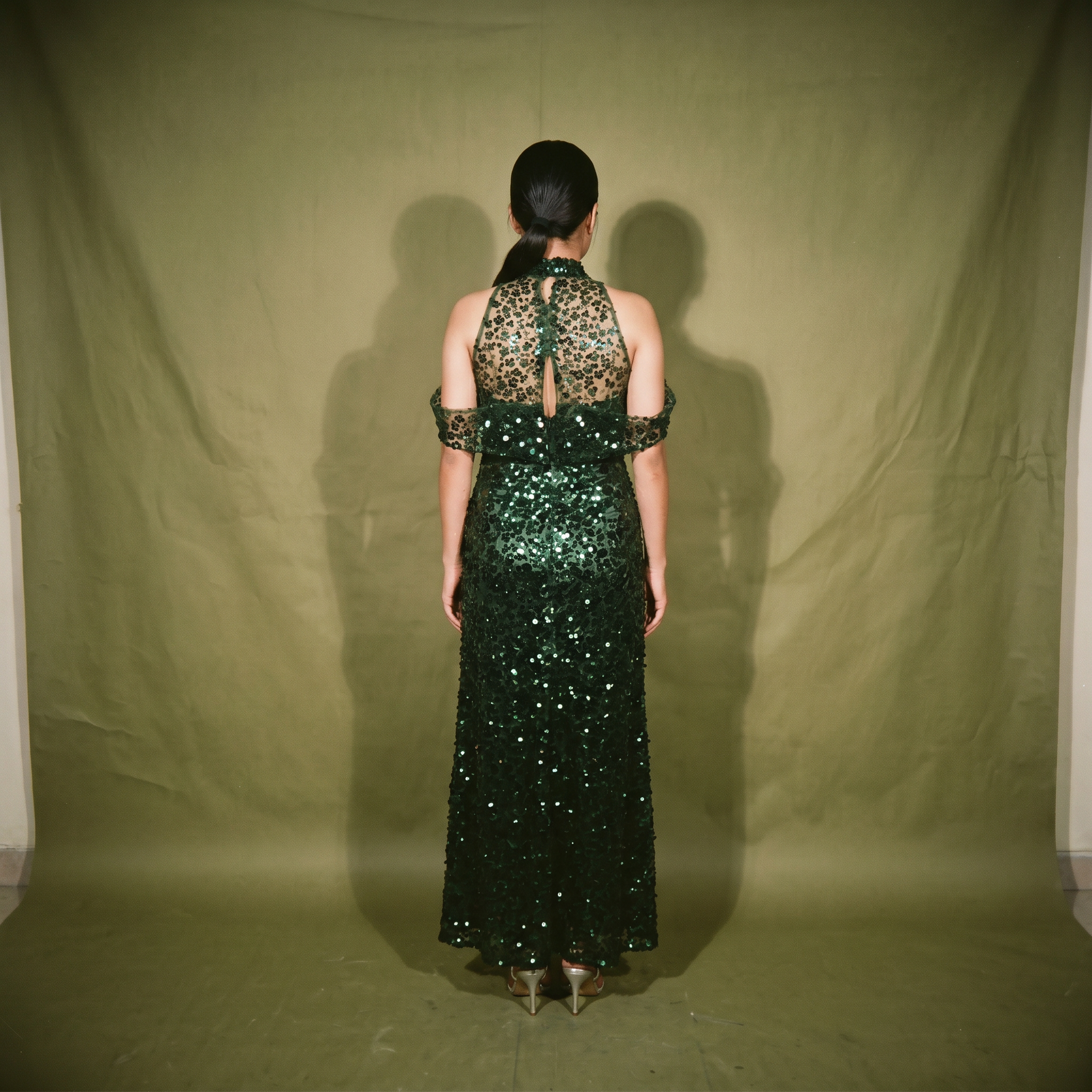 Patricia Syquiatco Emerald Green Sequins High Halter Neckline