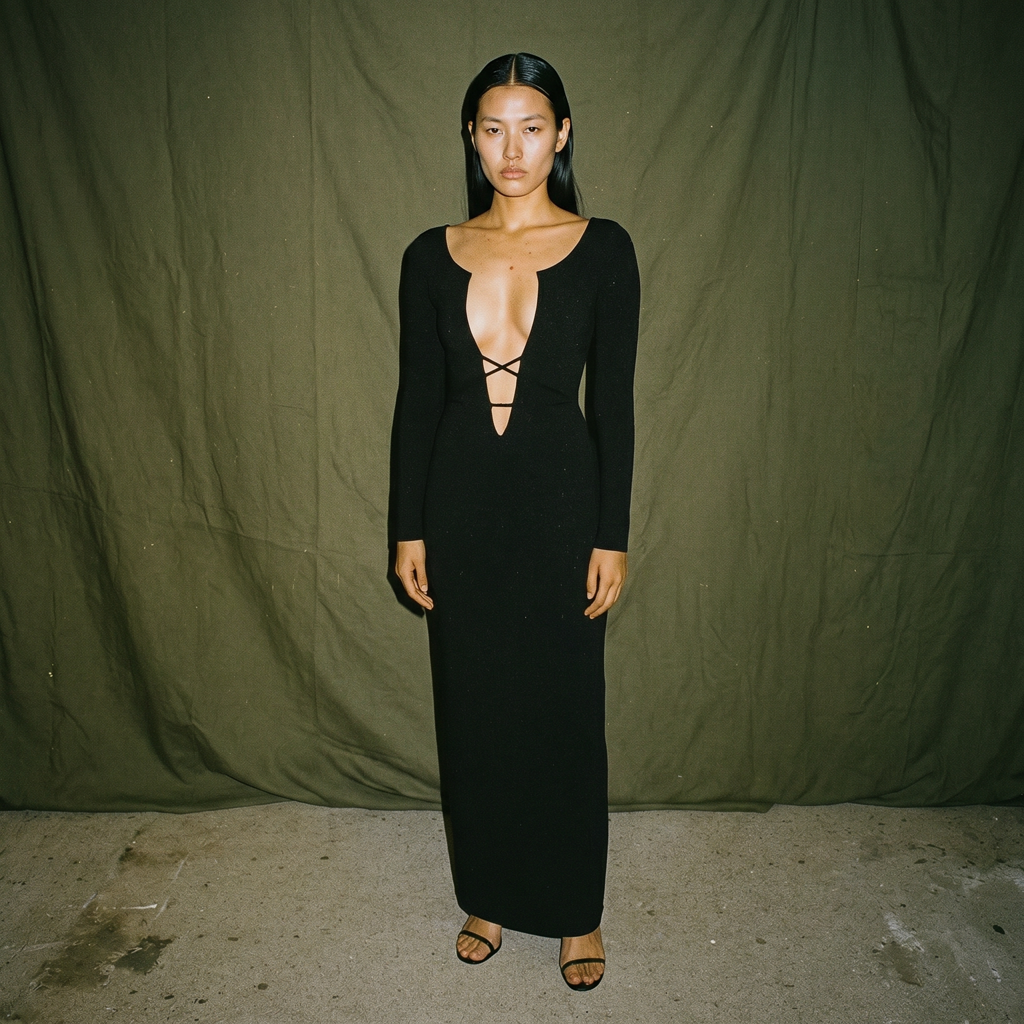 Black Long sleeve dress with front chest tie