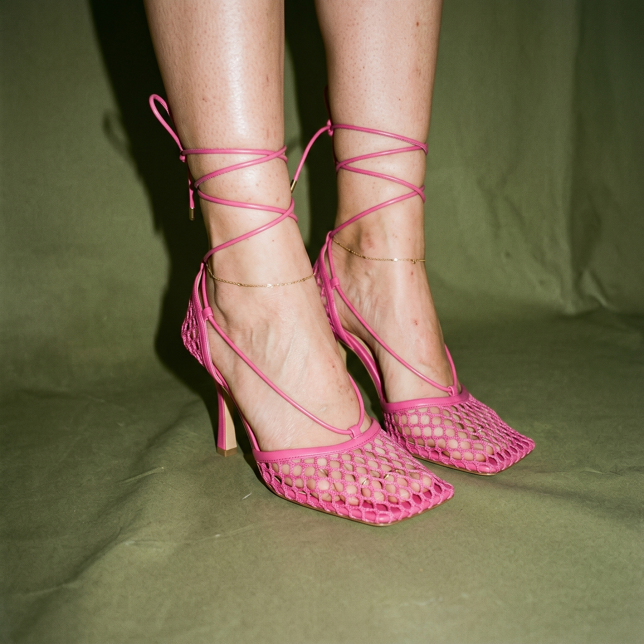 Bottega Veneta Stretch Sandals in a Pink Azalea Mesh Design