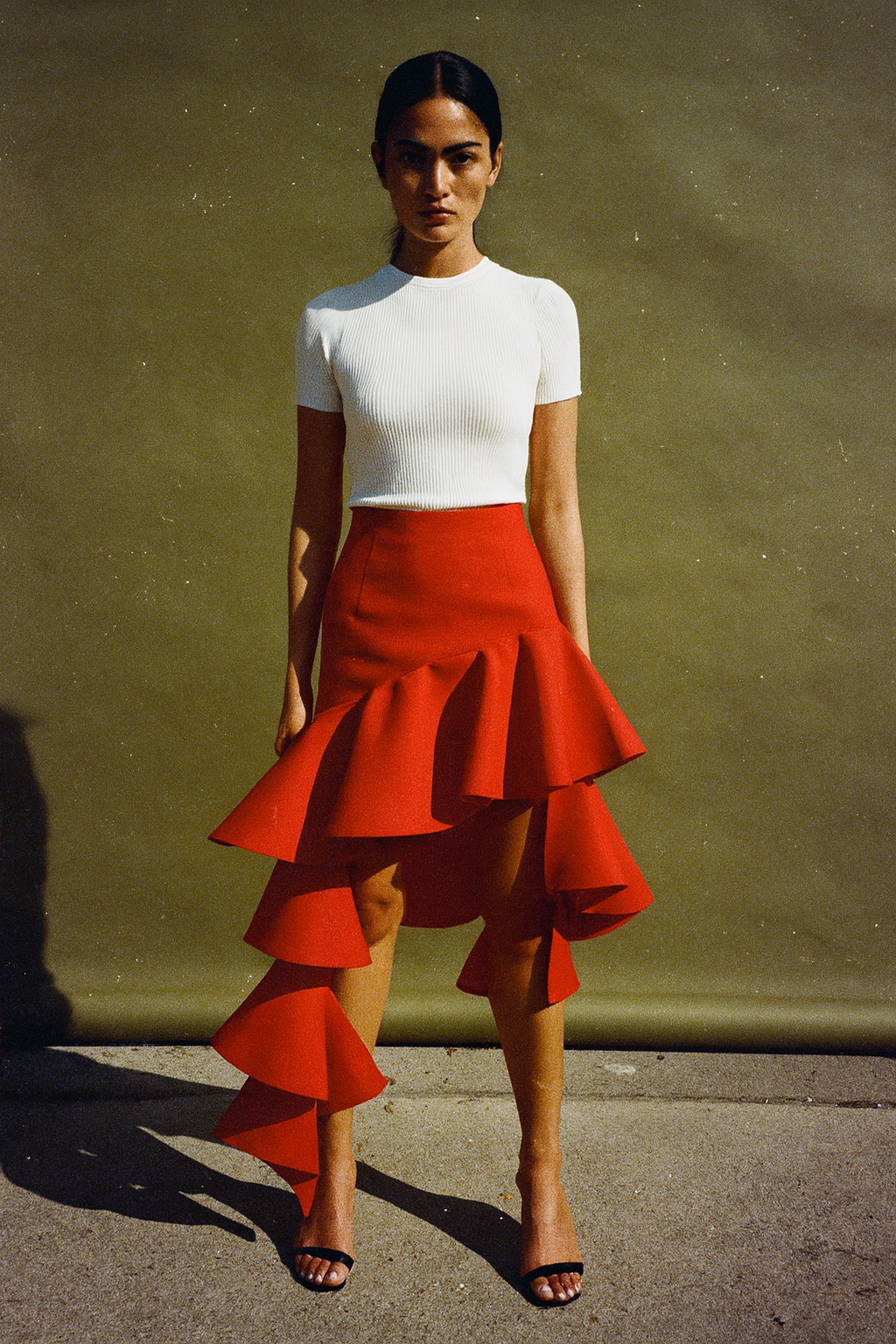Jacquemus Red Asymmetric Ruffled Trim Skirt