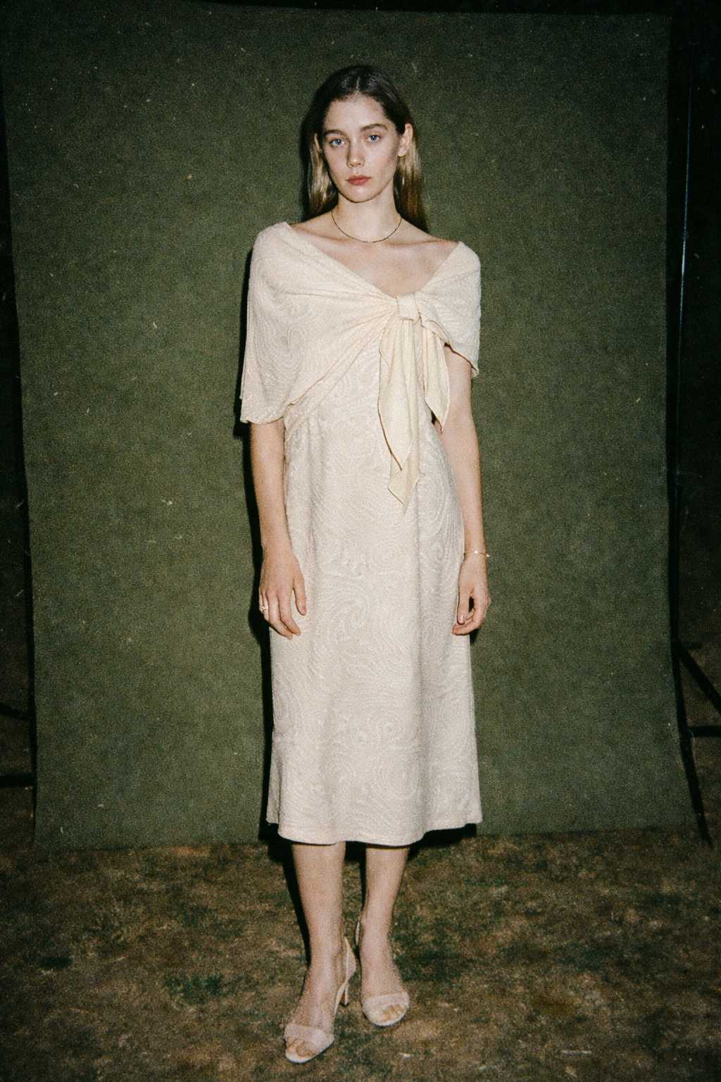 Mettalic Knit Twist Front Cape Dress Mascarpone